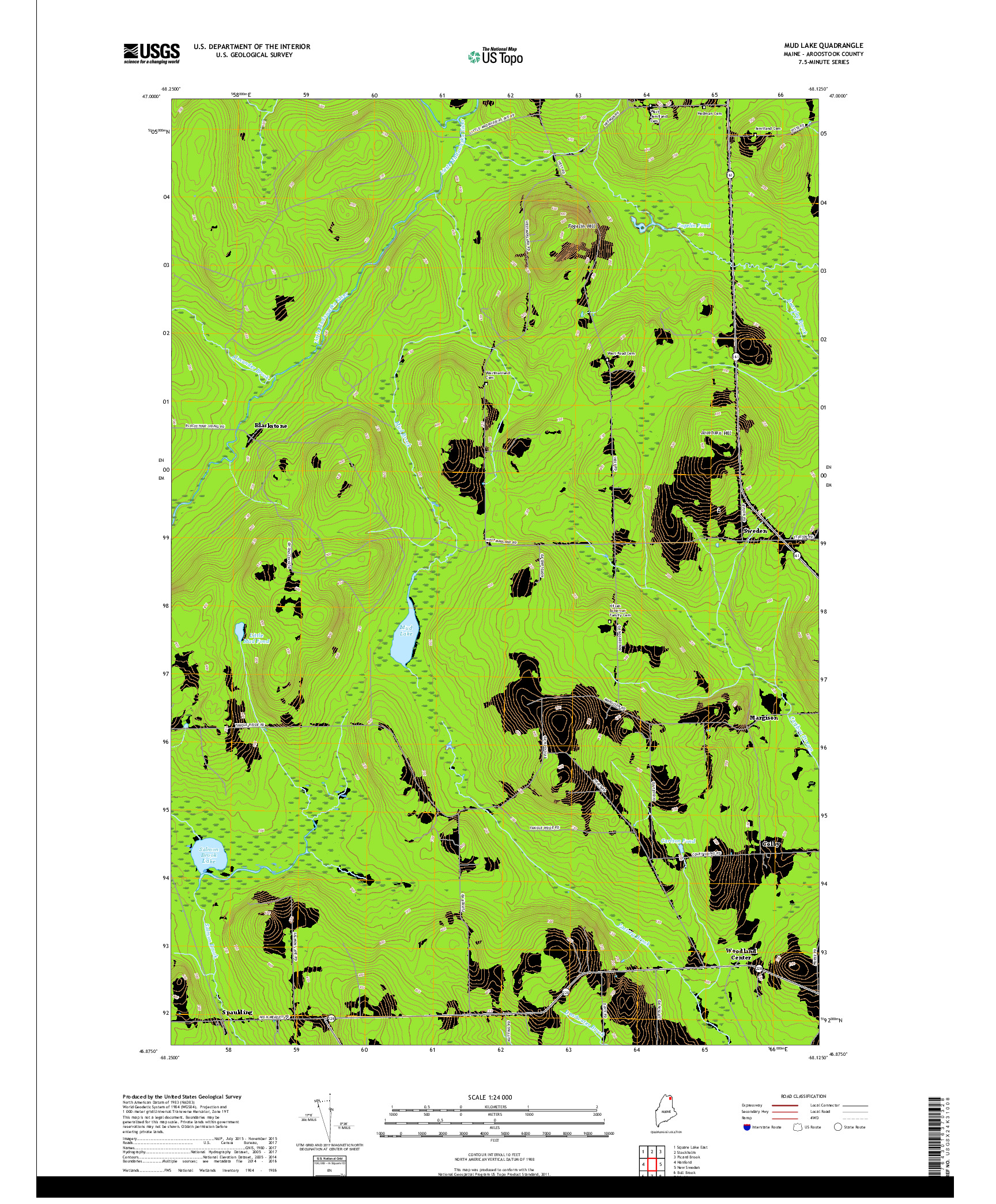 USGS US TOPO 7.5-MINUTE MAP FOR MUD LAKE, ME 2018