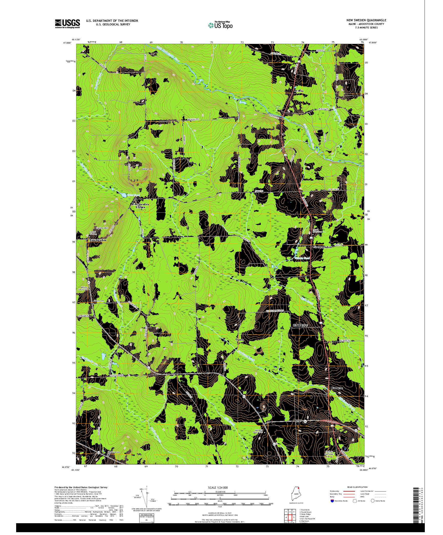 USGS US TOPO 7.5-MINUTE MAP FOR NEW SWEDEN, ME 2018