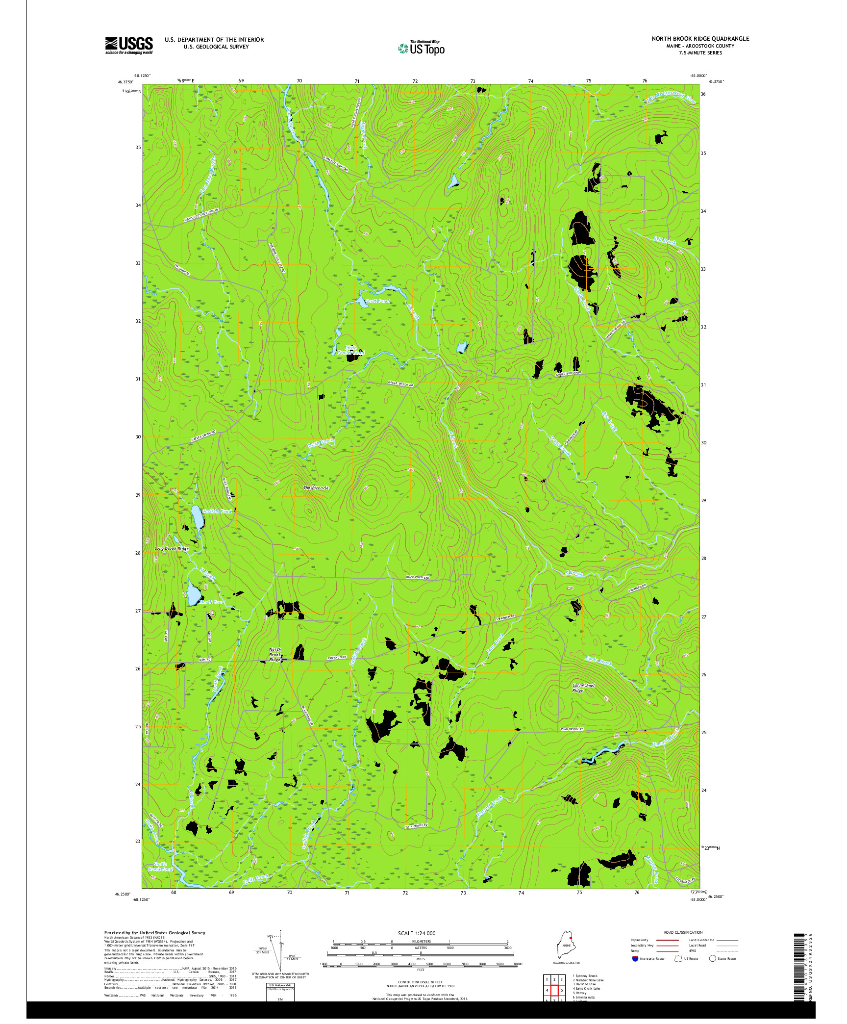 USGS US TOPO 7.5-MINUTE MAP FOR NORTH BROOK RIDGE, ME 2018