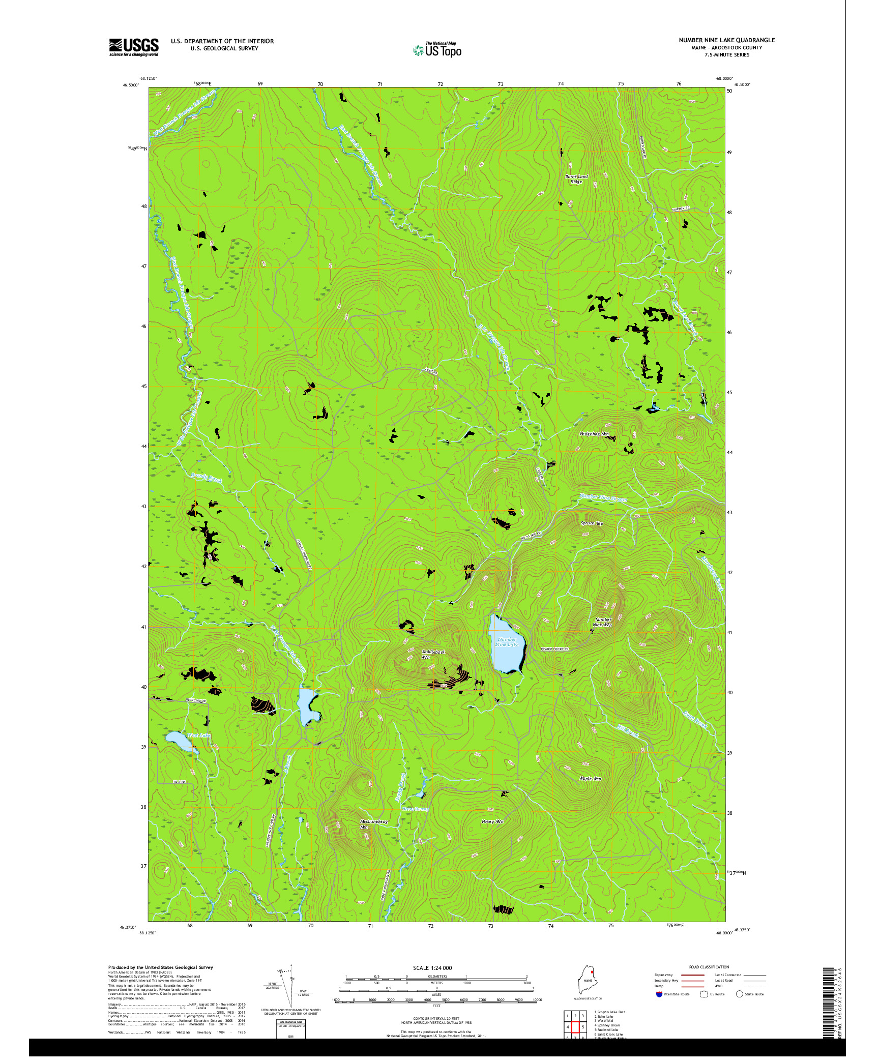 USGS US TOPO 7.5-MINUTE MAP FOR NUMBER NINE LAKE, ME 2018