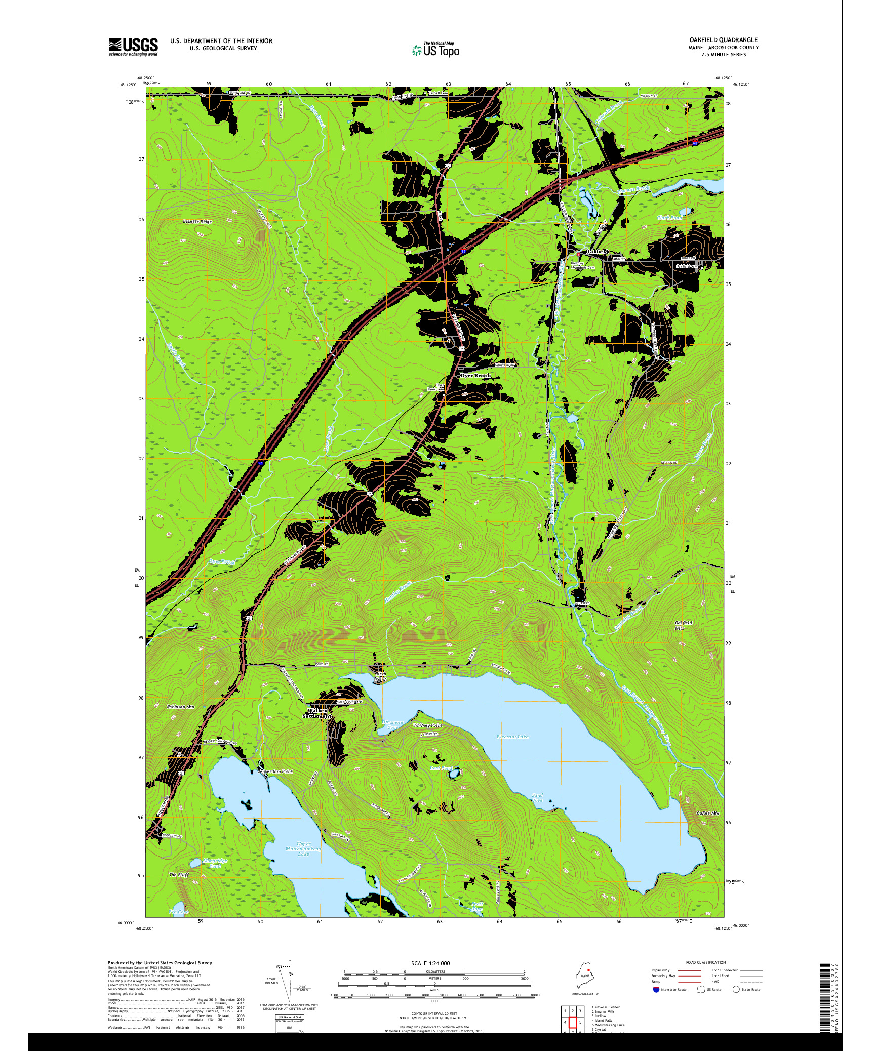 USGS US TOPO 7.5-MINUTE MAP FOR OAKFIELD, ME 2018