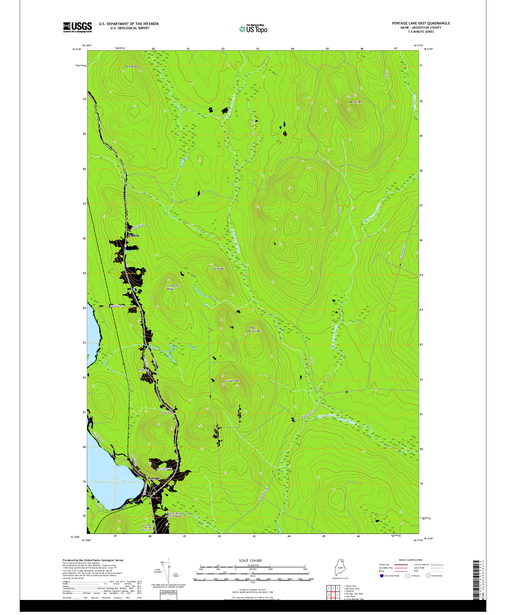 USGS US TOPO 7.5-MINUTE MAP FOR PORTAGE LAKE EAST, ME 2018