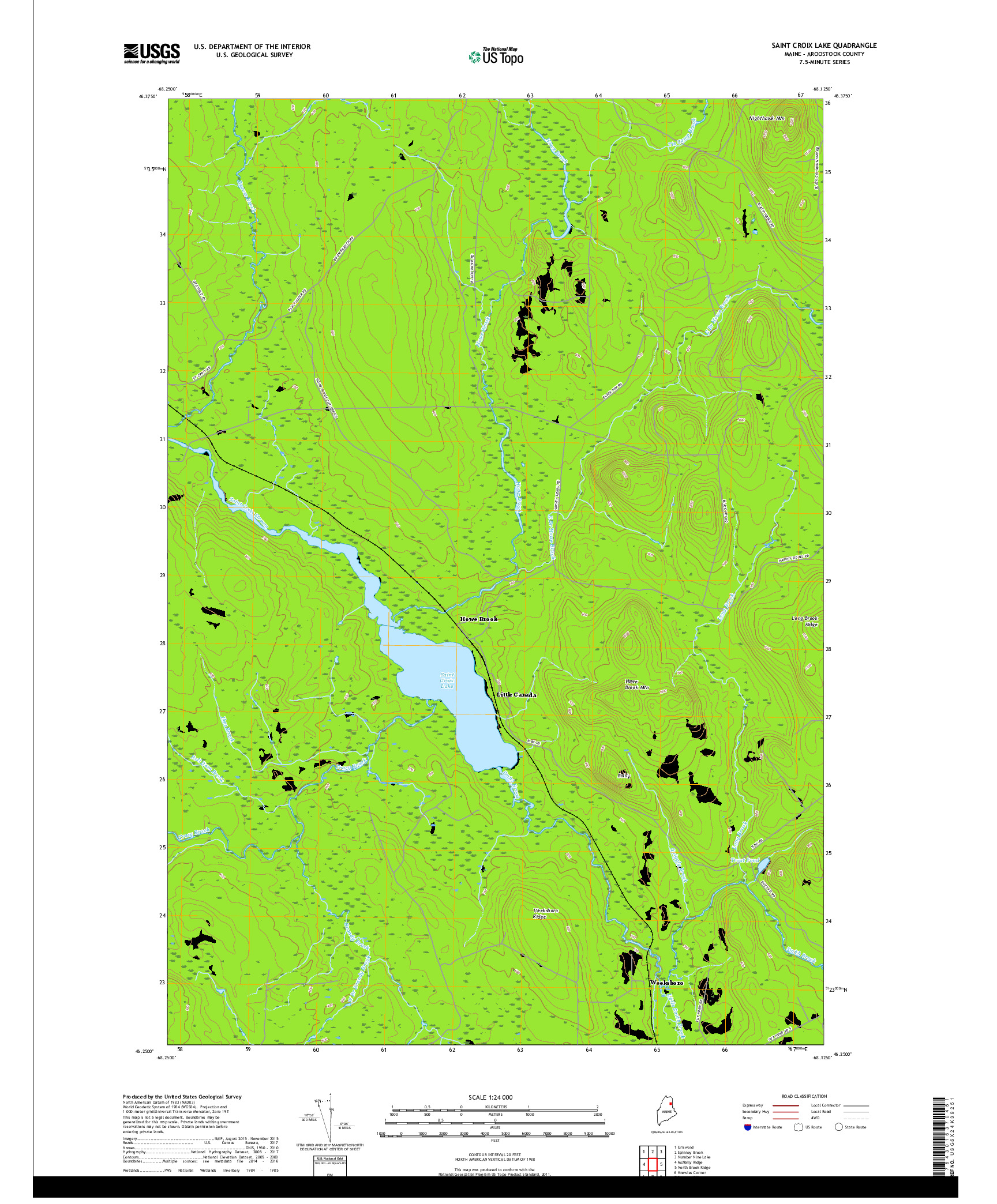 USGS US TOPO 7.5-MINUTE MAP FOR SAINT CROIX LAKE, ME 2018