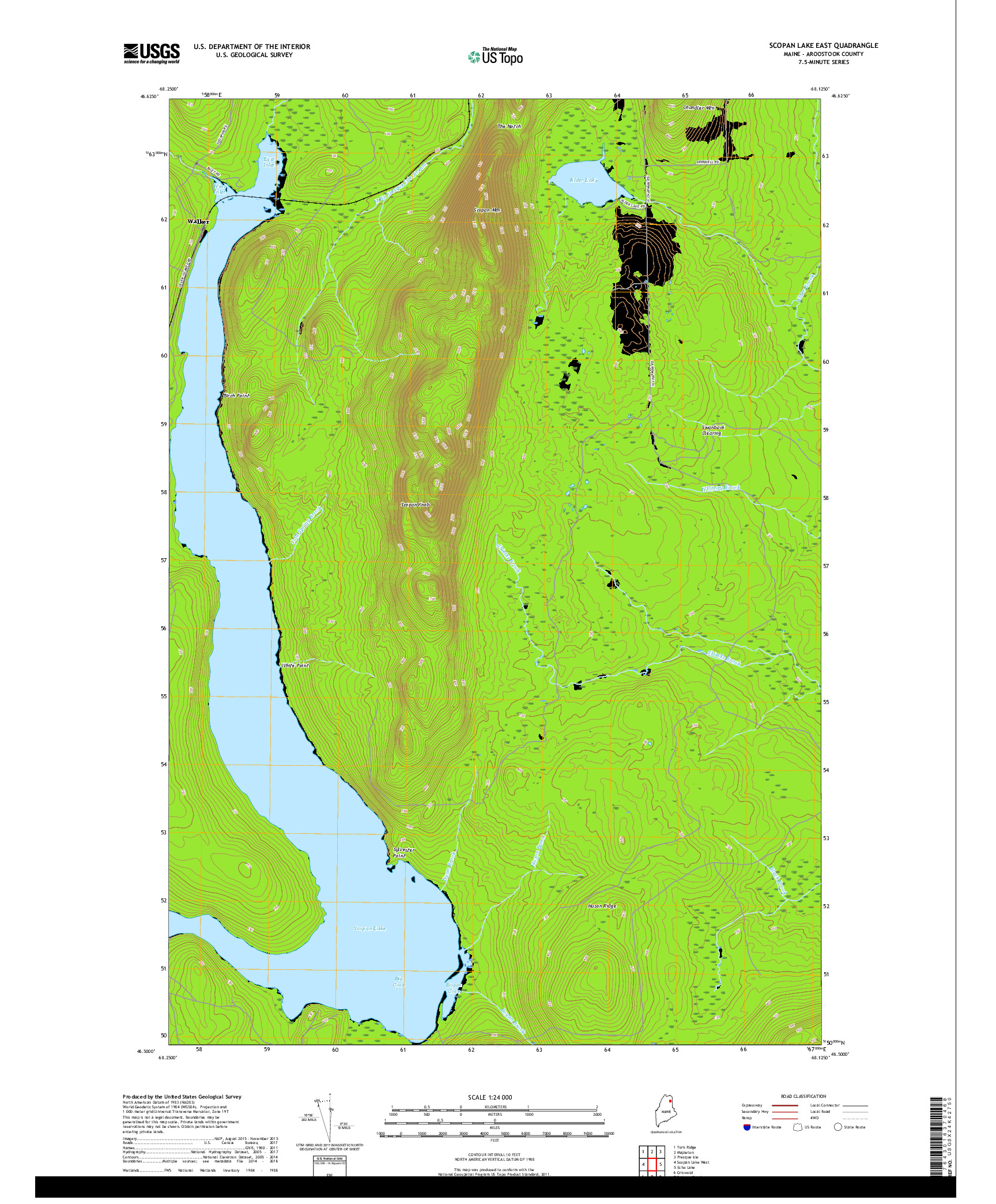 USGS US TOPO 7.5-MINUTE MAP FOR SCOPAN LAKE EAST, ME 2018