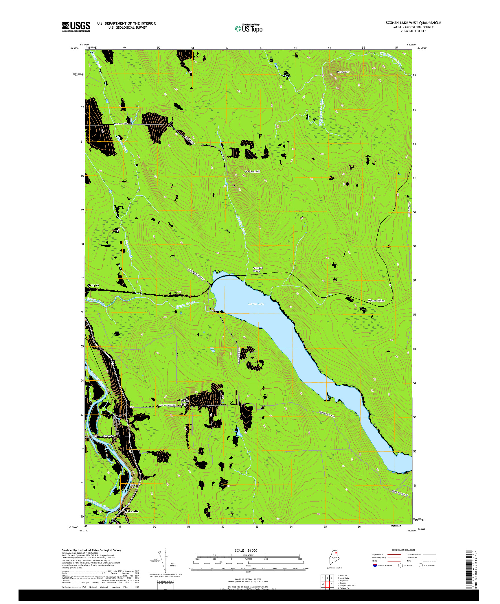 USGS US TOPO 7.5-MINUTE MAP FOR SCOPAN LAKE WEST, ME 2018