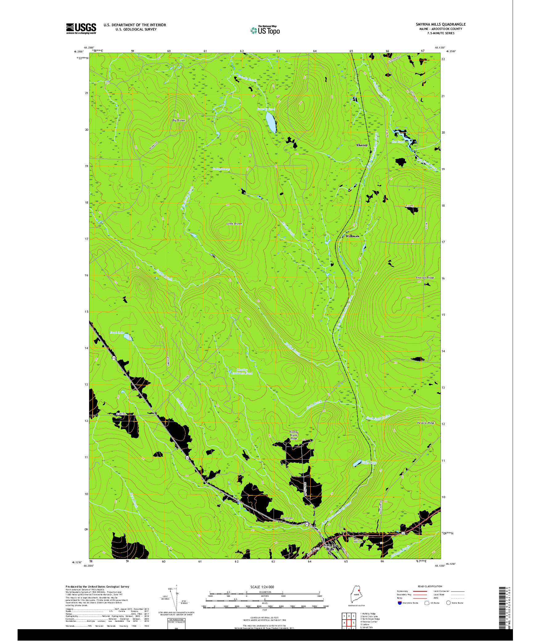 USGS US TOPO 7.5-MINUTE MAP FOR SMYRNA MILLS, ME 2018