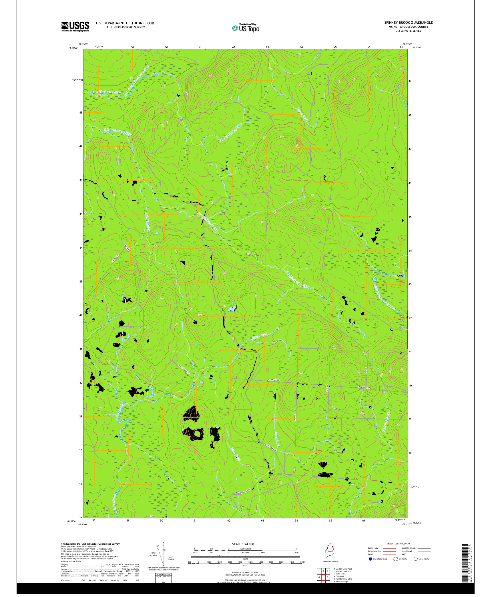 USGS US TOPO 7.5-MINUTE MAP FOR SPINNEY BROOK, ME 2018