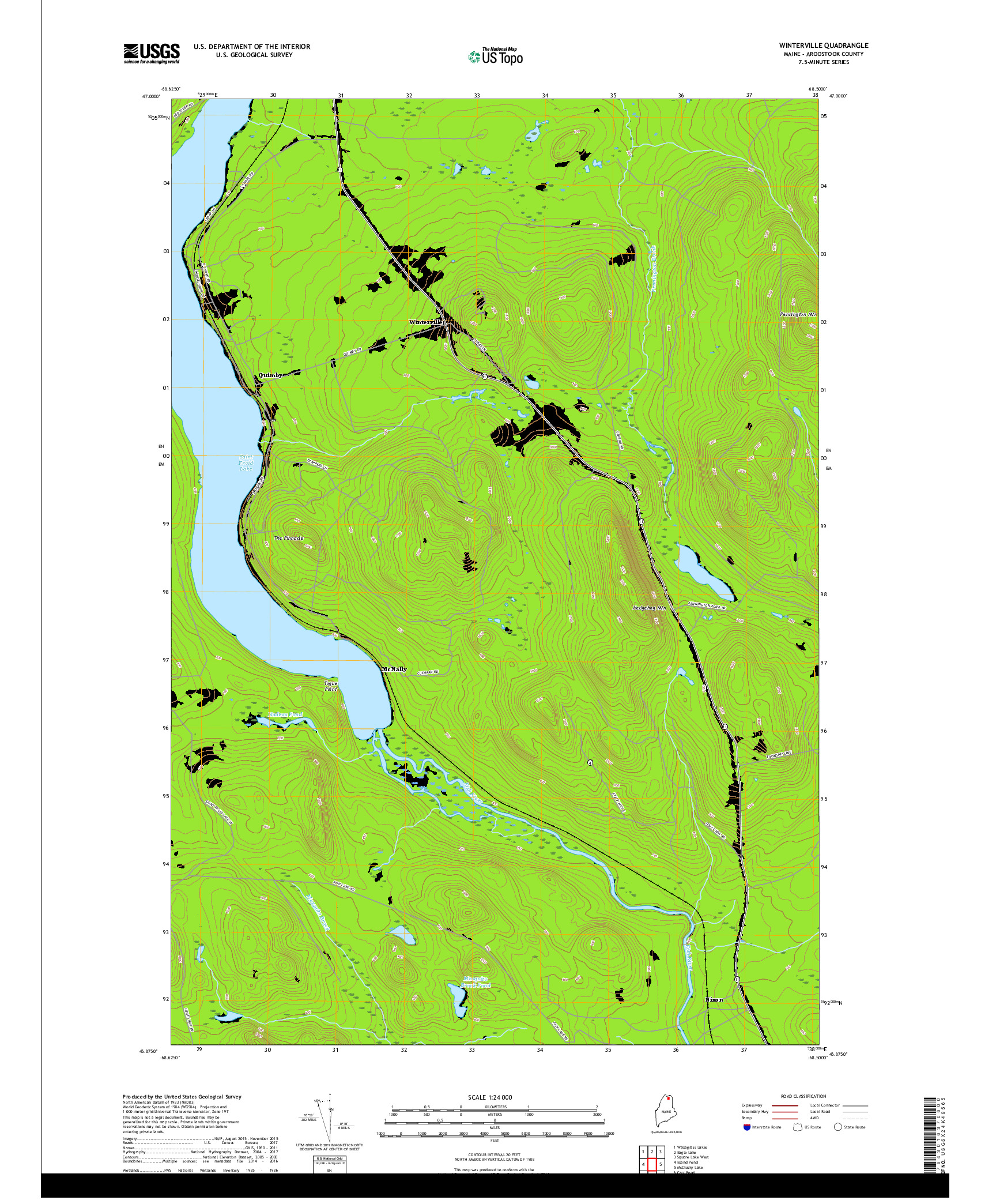 USGS US TOPO 7.5-MINUTE MAP FOR WINTERVILLE, ME 2018