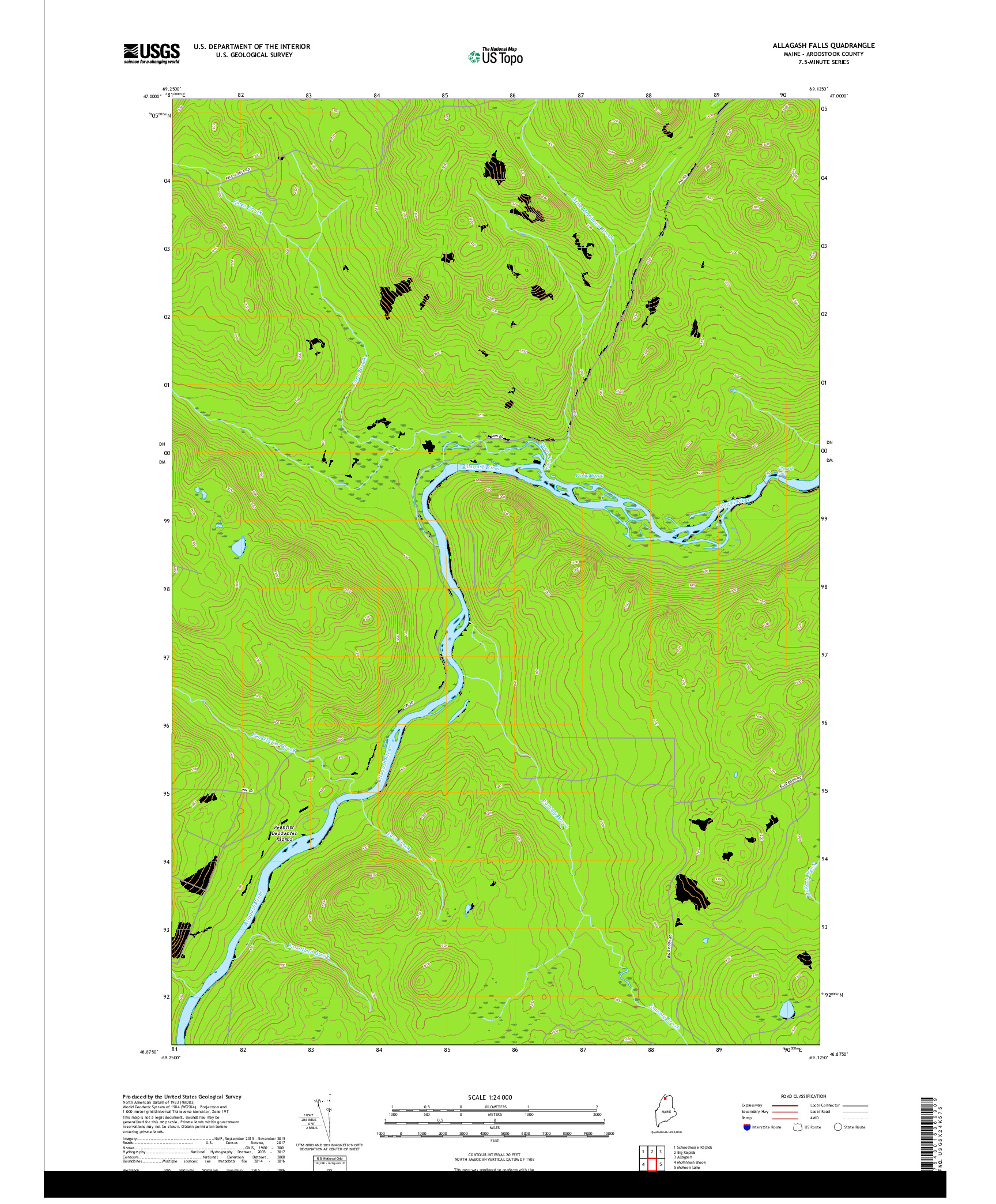 USGS US TOPO 7.5-MINUTE MAP FOR ALLAGASH FALLS, ME 2018