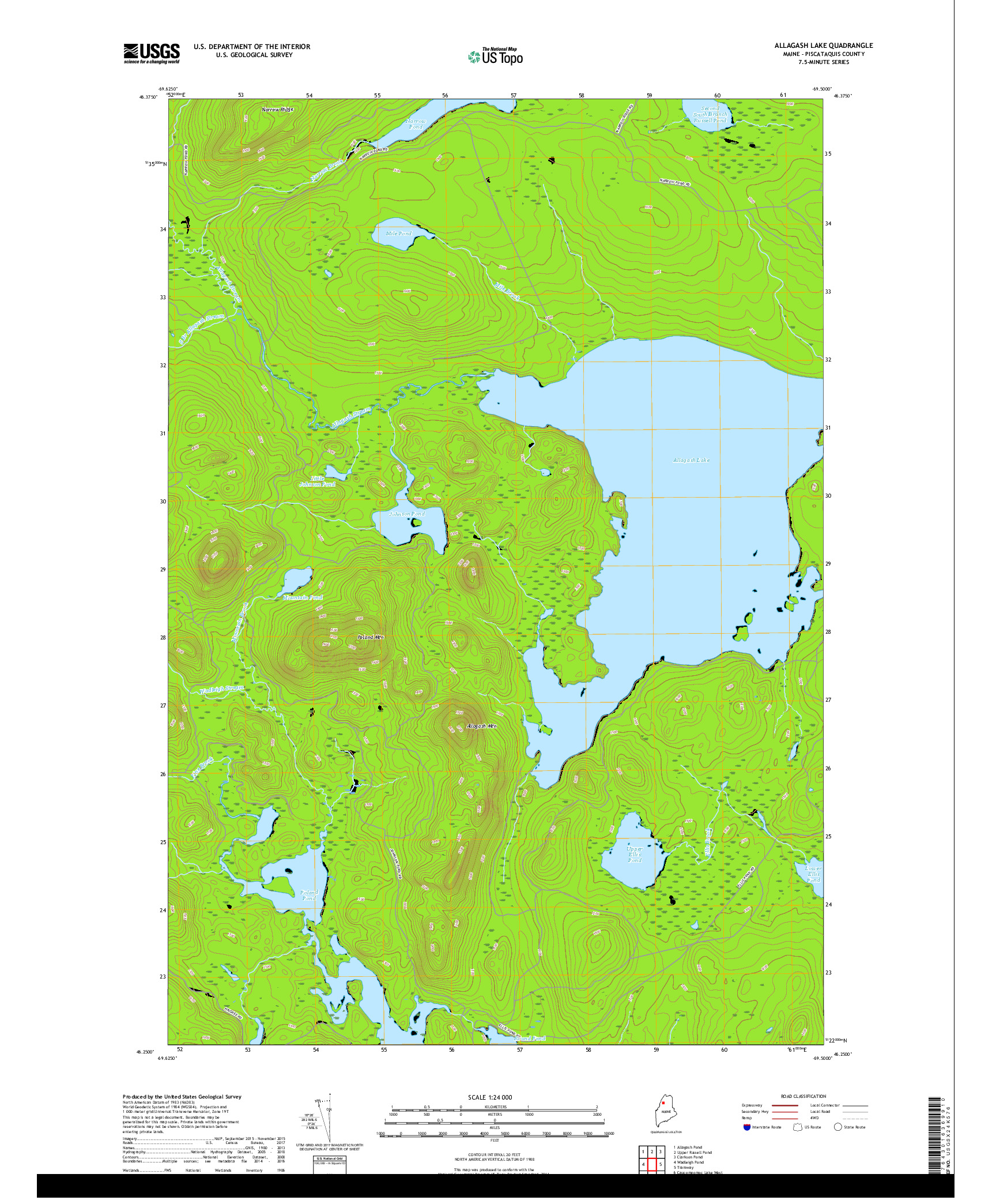 USGS US TOPO 7.5-MINUTE MAP FOR ALLAGASH LAKE, ME 2018