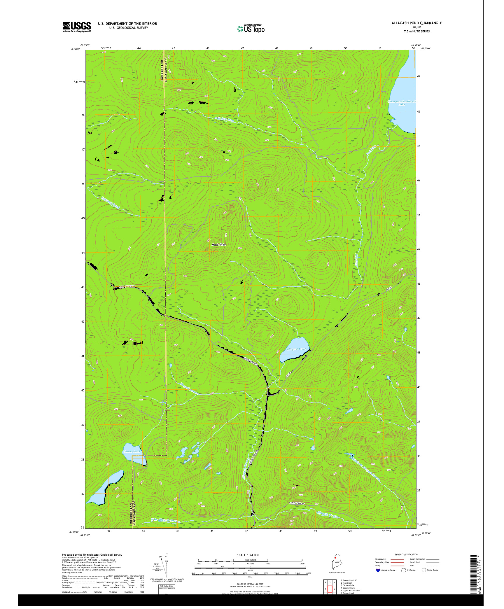 USGS US TOPO 7.5-MINUTE MAP FOR ALLAGASH POND, ME 2018