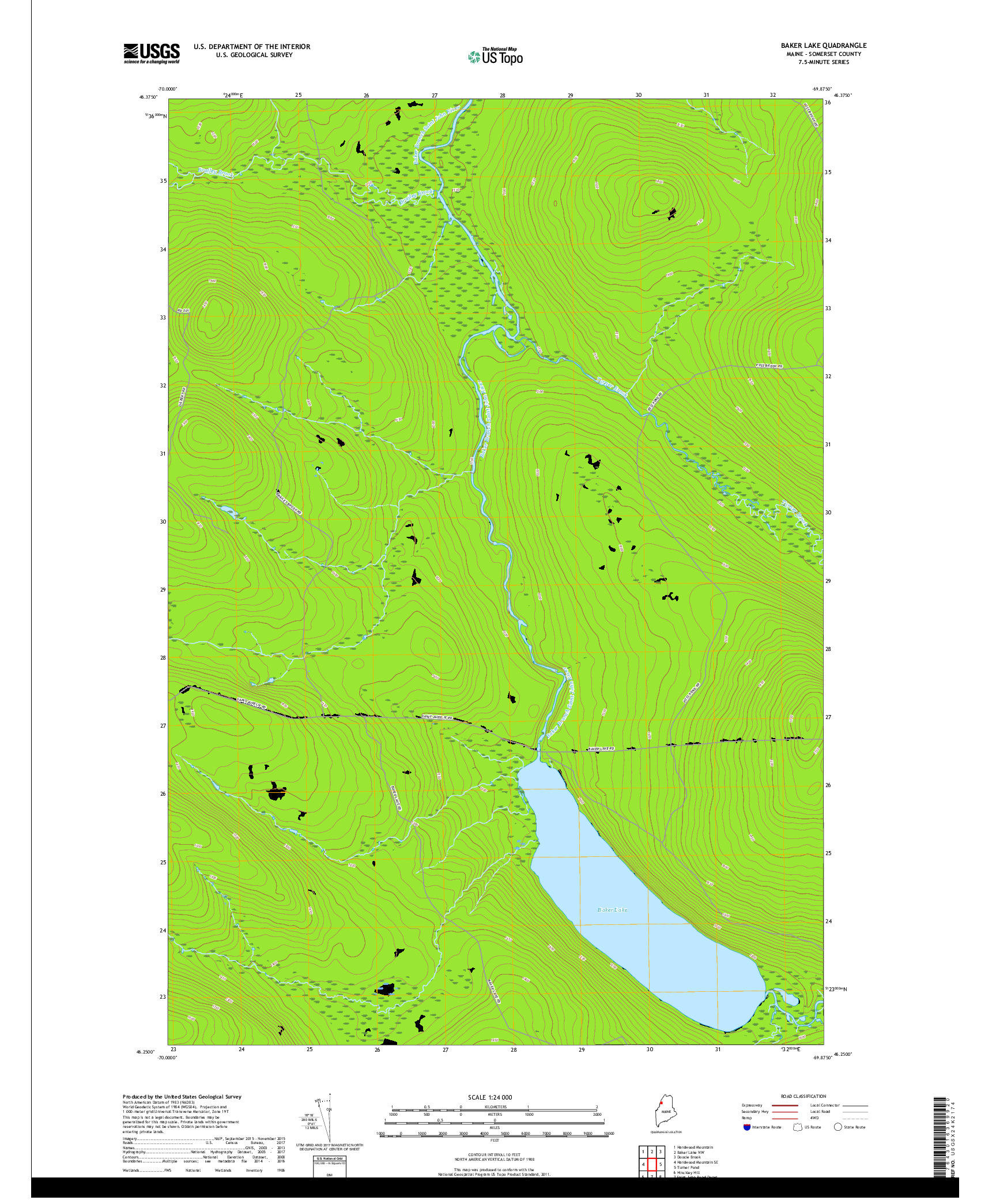 USGS US TOPO 7.5-MINUTE MAP FOR BAKER LAKE, ME 2018