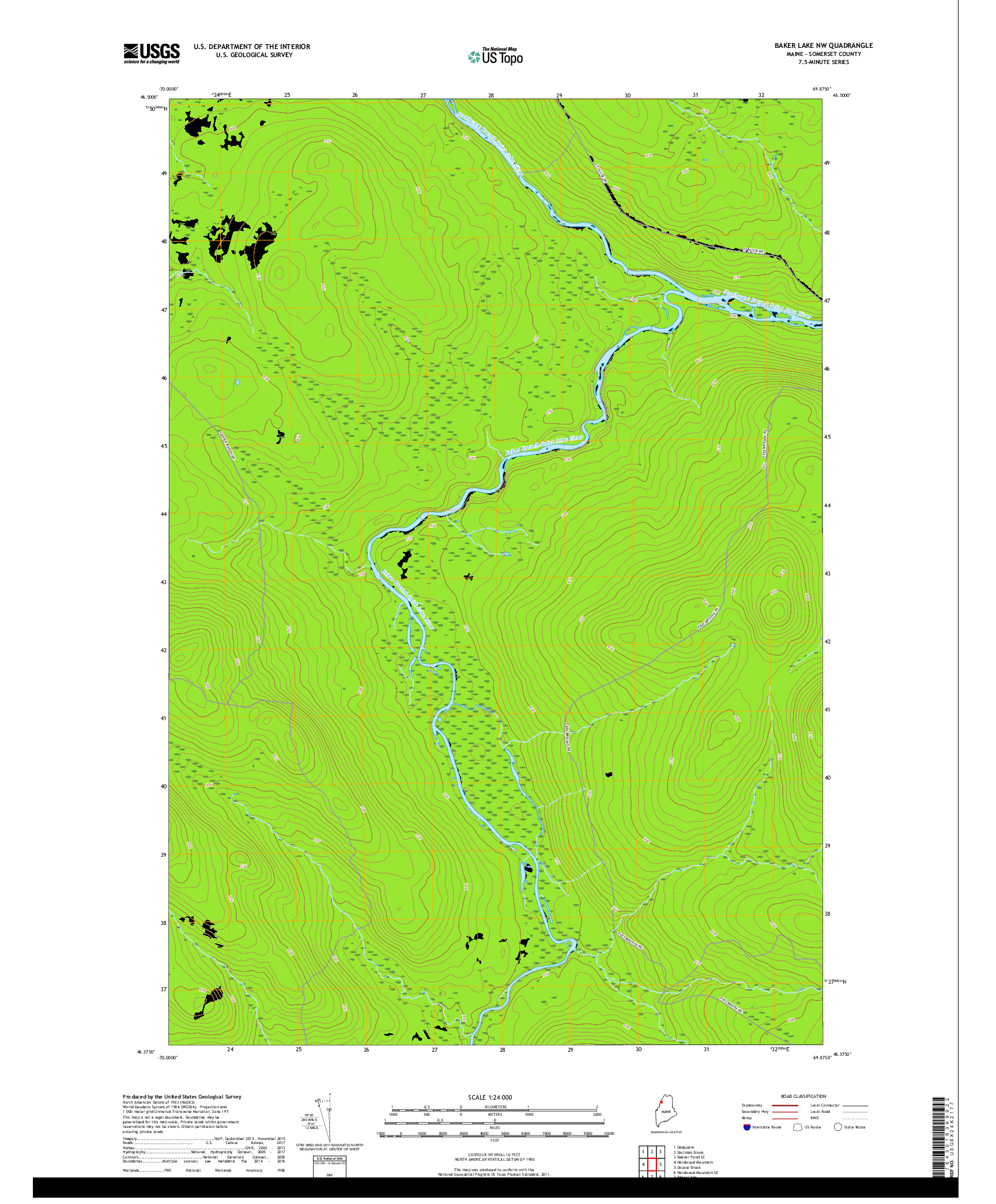 USGS US TOPO 7.5-MINUTE MAP FOR BAKER LAKE NW, ME 2018