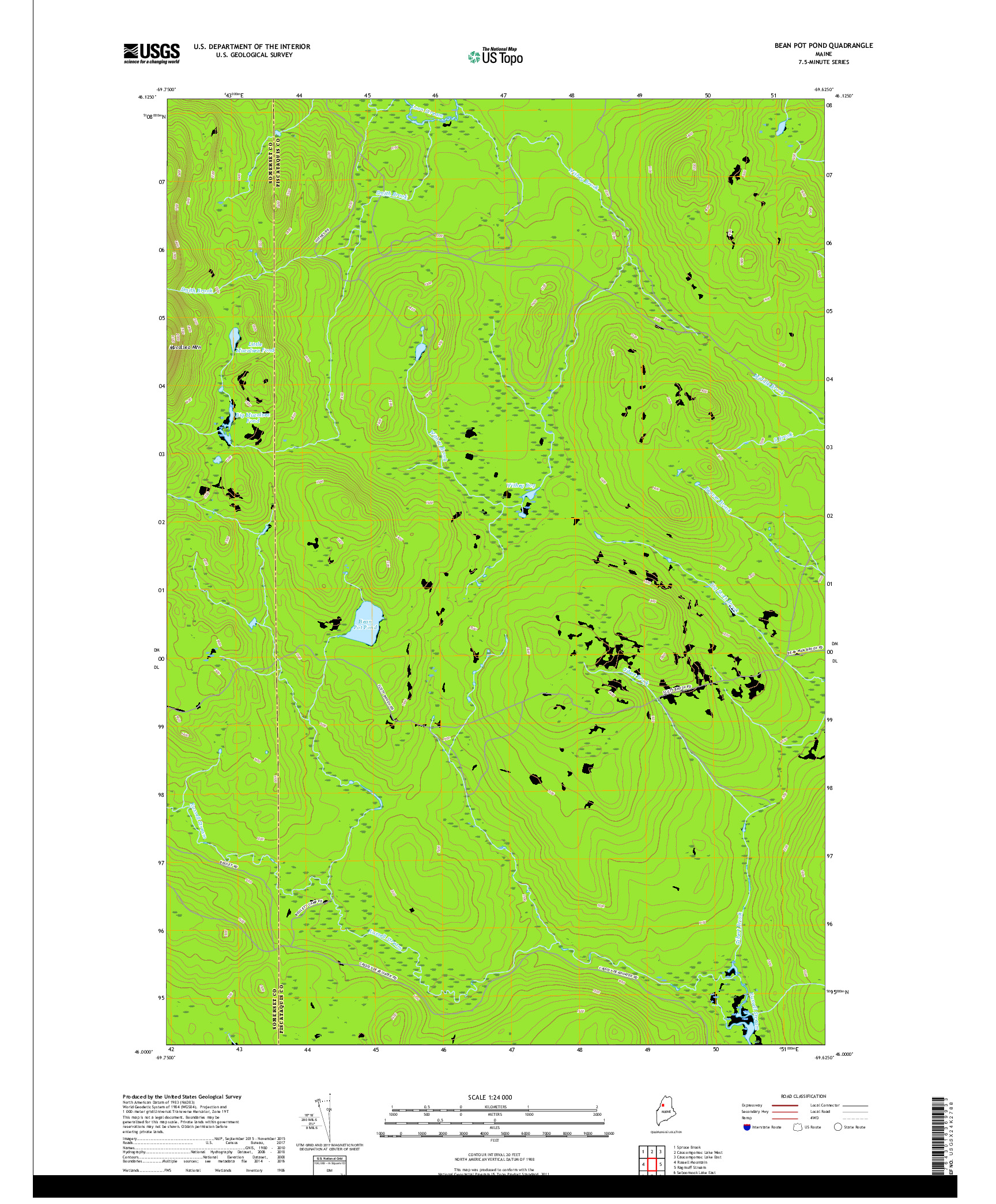 USGS US TOPO 7.5-MINUTE MAP FOR BEAN POT POND, ME 2018