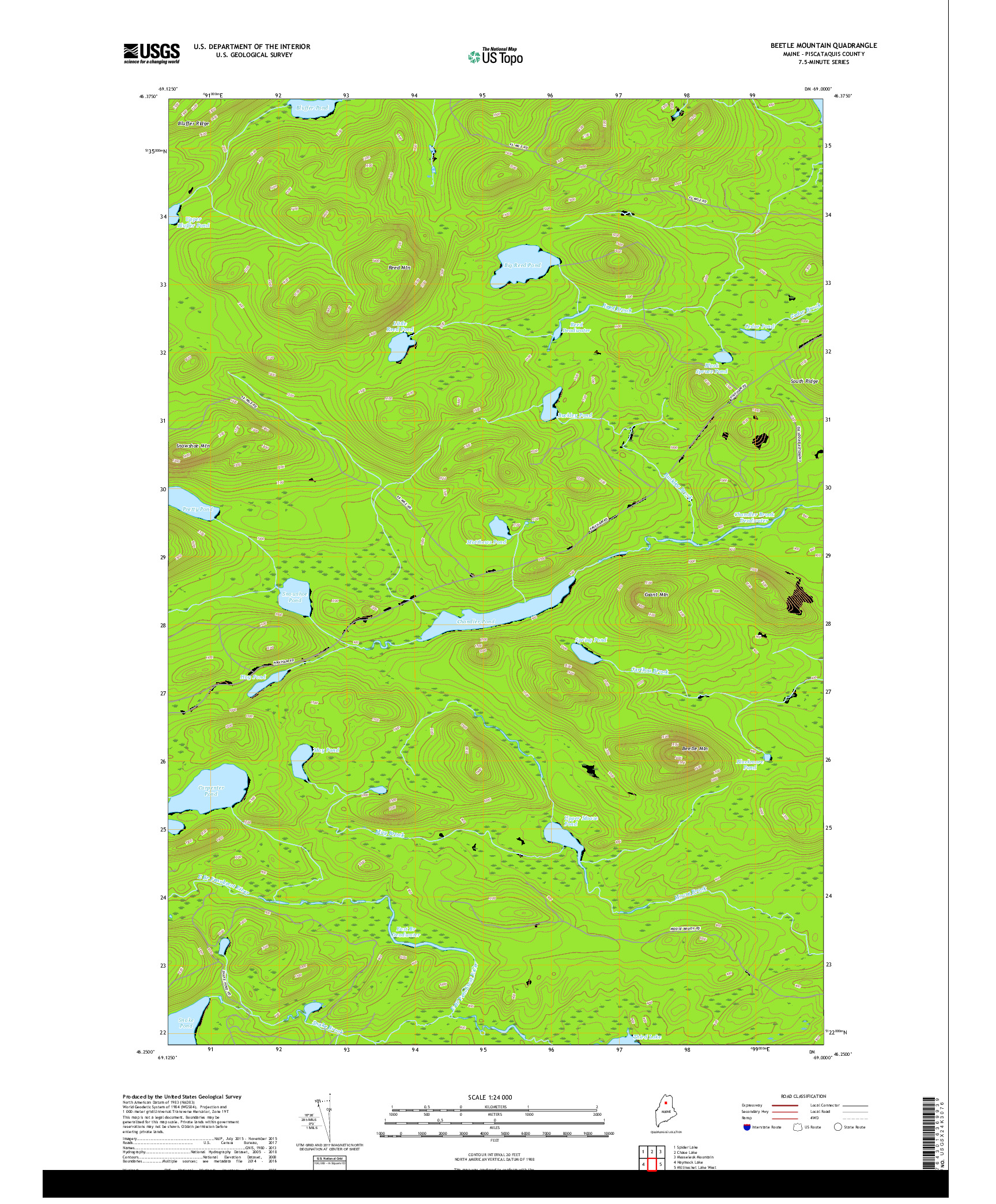 USGS US TOPO 7.5-MINUTE MAP FOR BEETLE MOUNTAIN, ME 2018