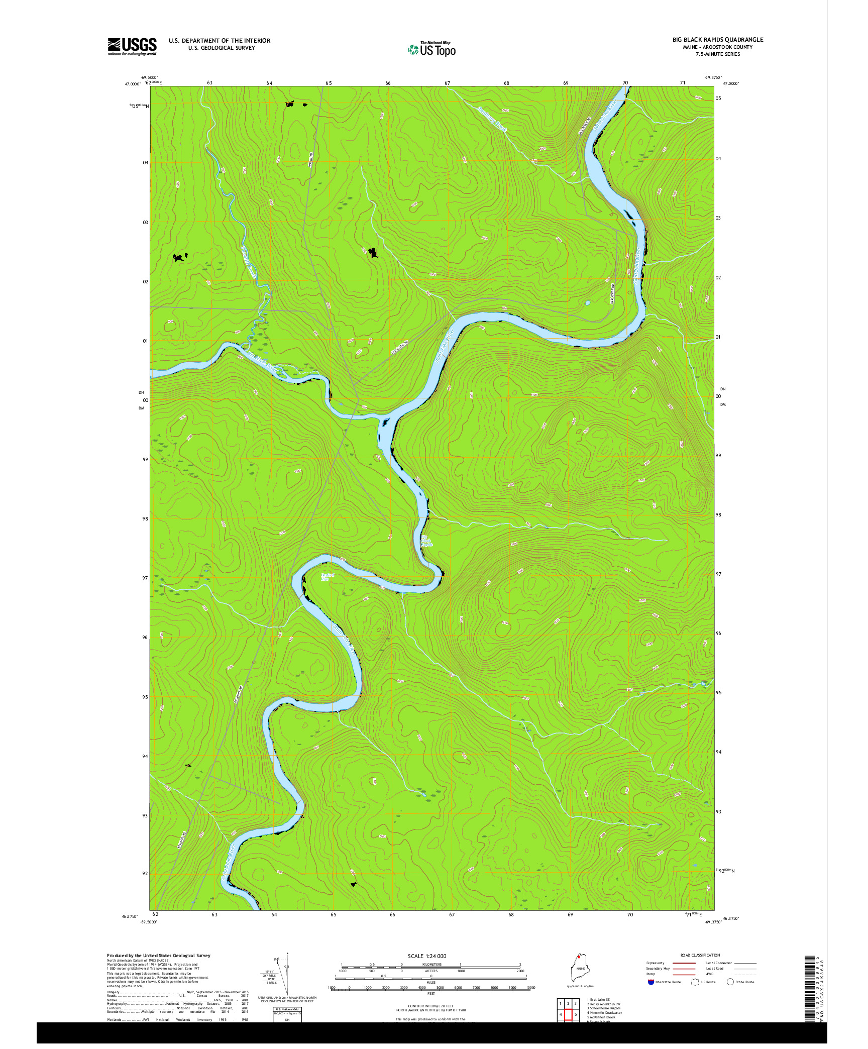 USGS US TOPO 7.5-MINUTE MAP FOR BIG BLACK RAPIDS, ME 2018