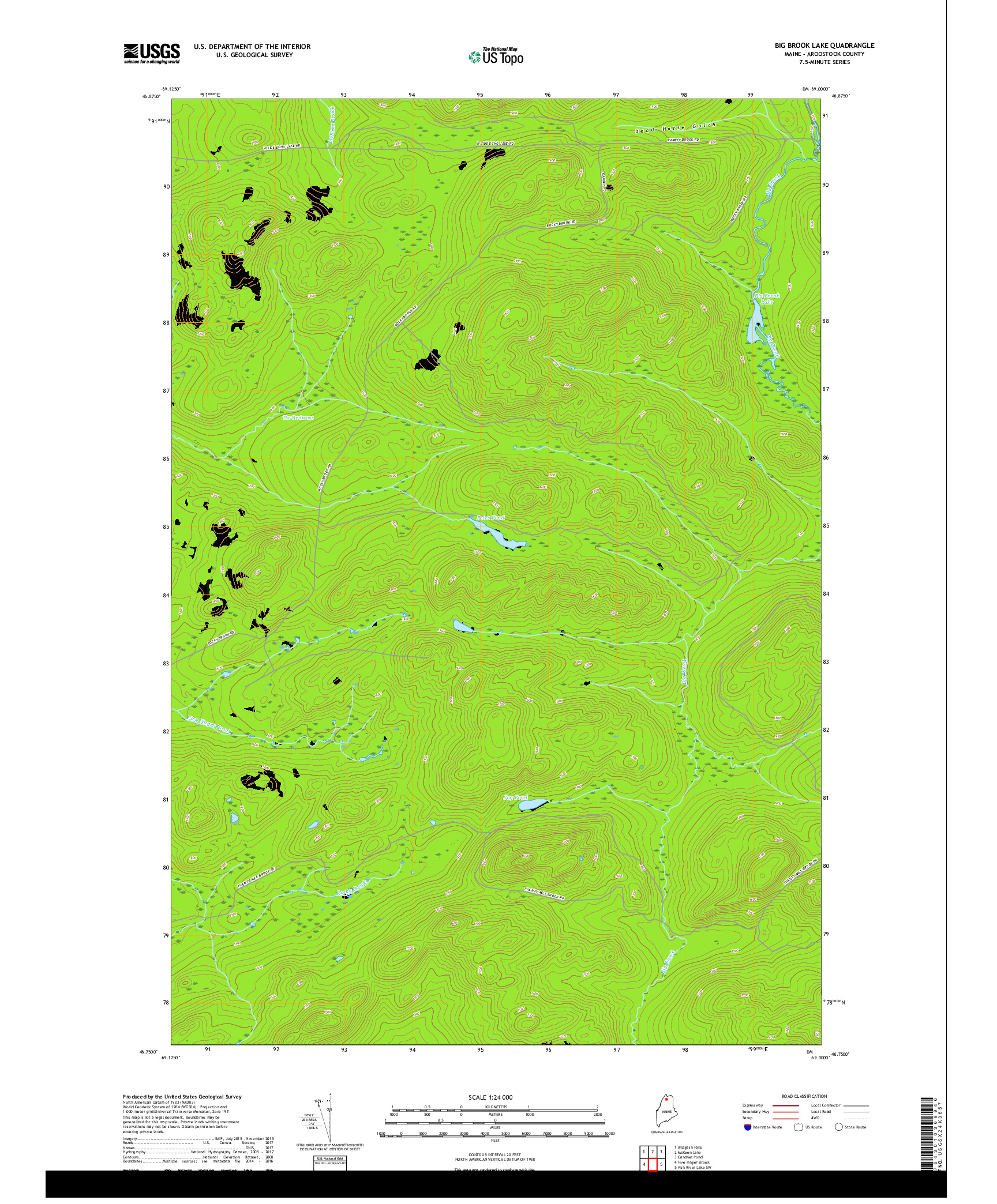 USGS US TOPO 7.5-MINUTE MAP FOR BIG BROOK LAKE, ME 2018