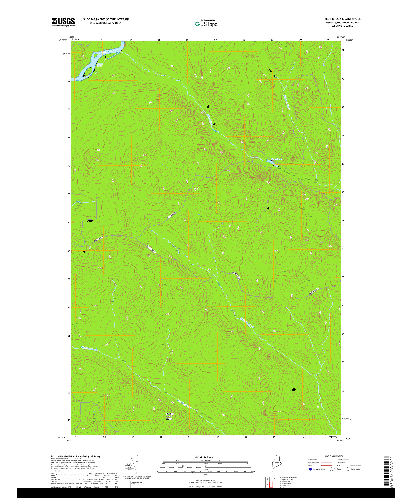 USGS US TOPO 7.5-MINUTE MAP FOR BLUE BROOK, ME 2018