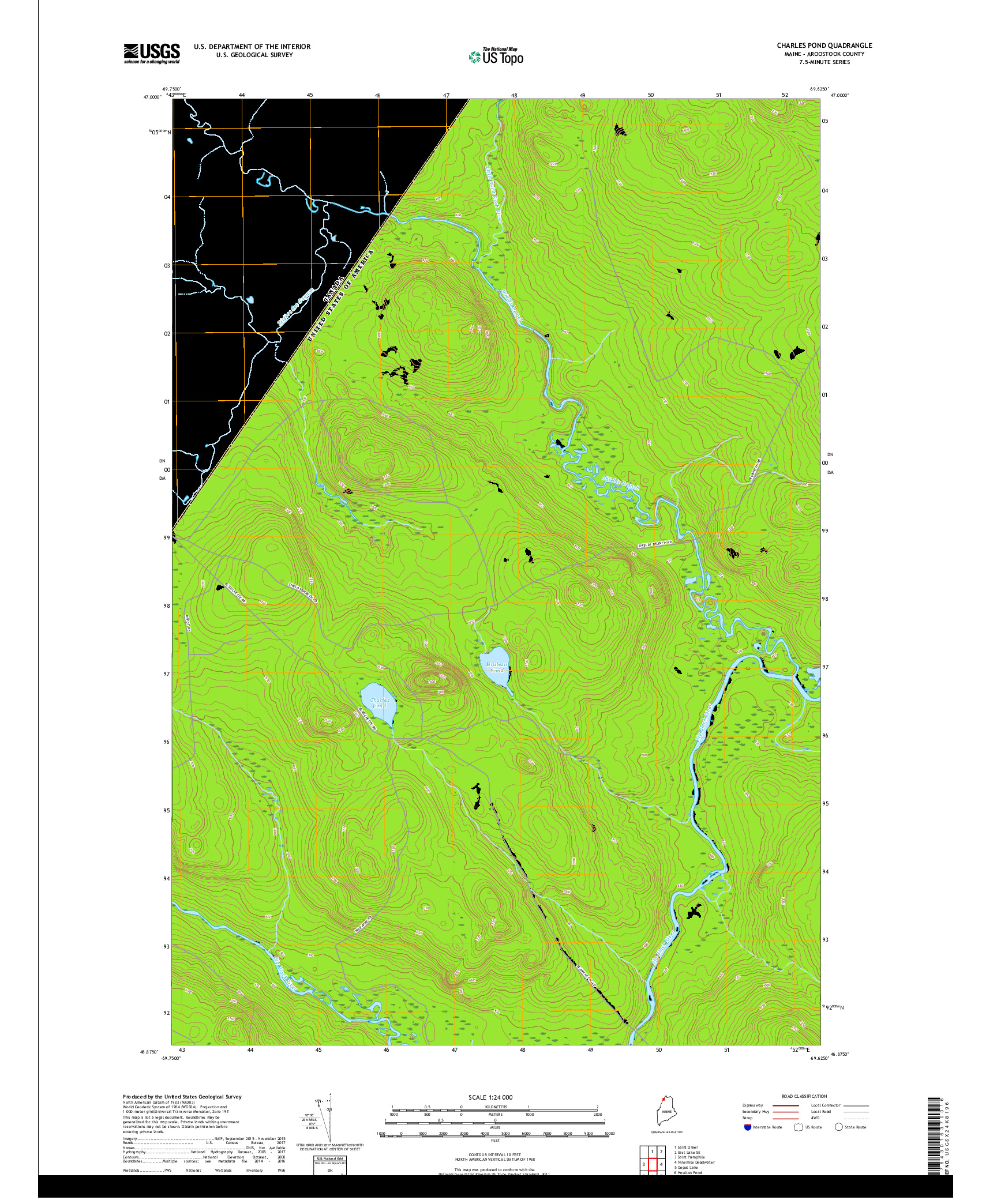 USGS US TOPO 7.5-MINUTE MAP FOR CHARLES POND, ME,QC 2018