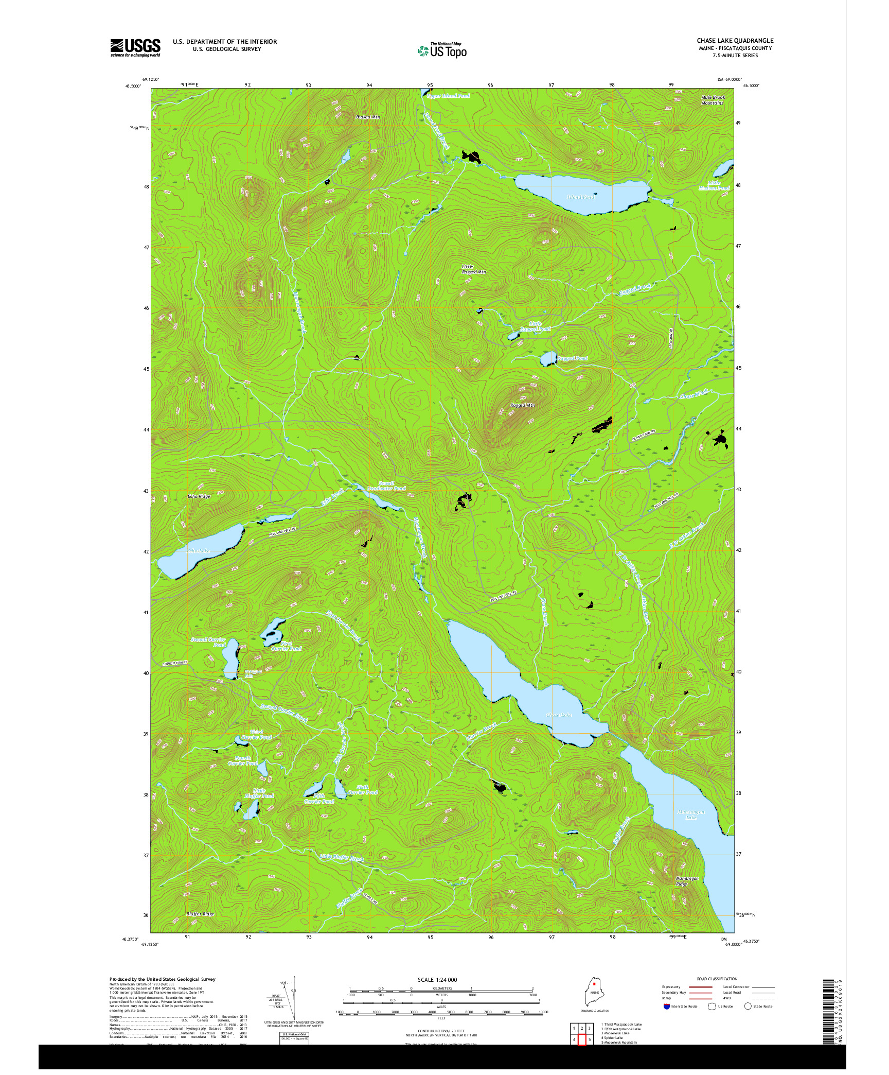 USGS US TOPO 7.5-MINUTE MAP FOR CHASE LAKE, ME 2018