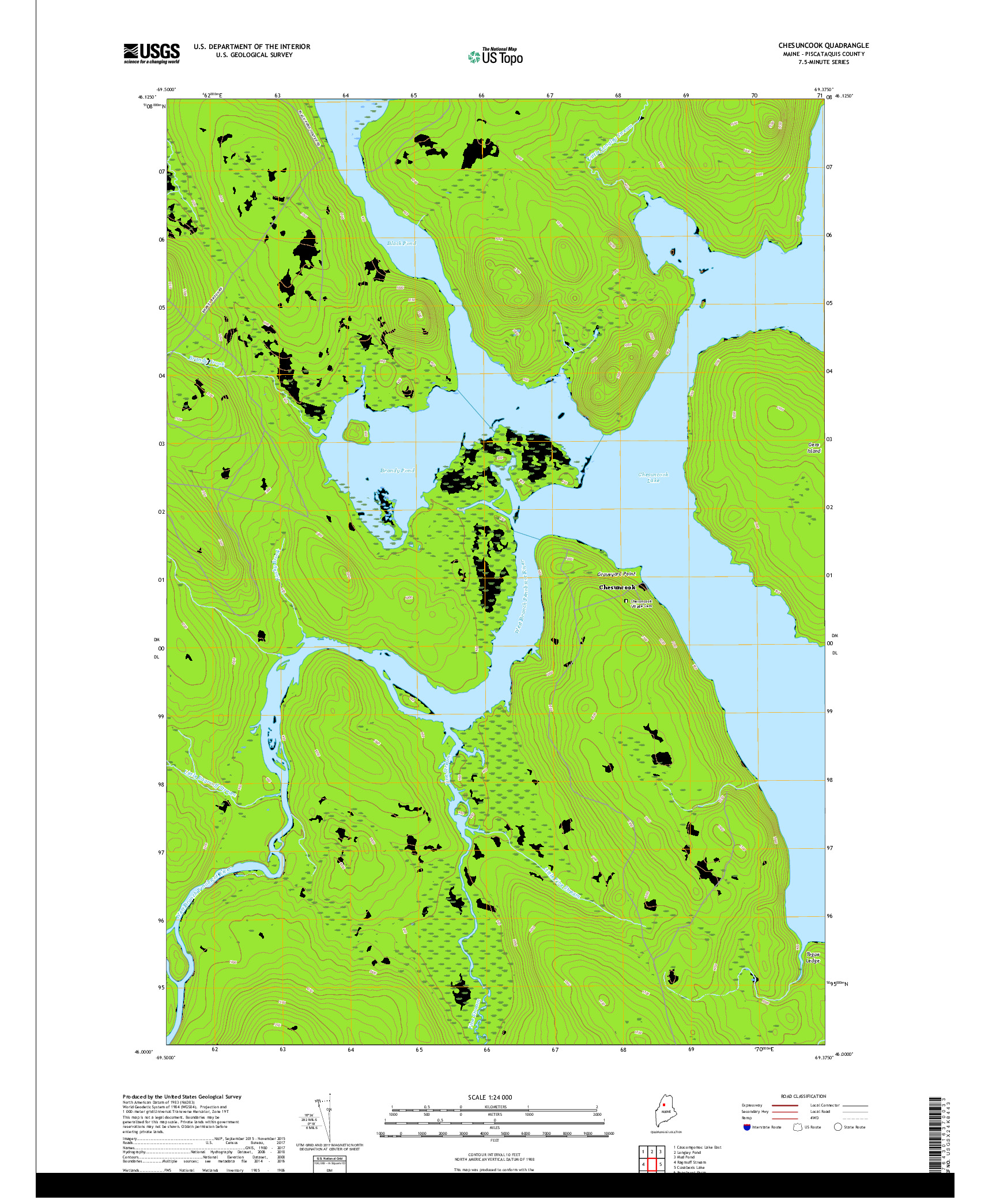 USGS US TOPO 7.5-MINUTE MAP FOR CHESUNCOOK, ME 2018