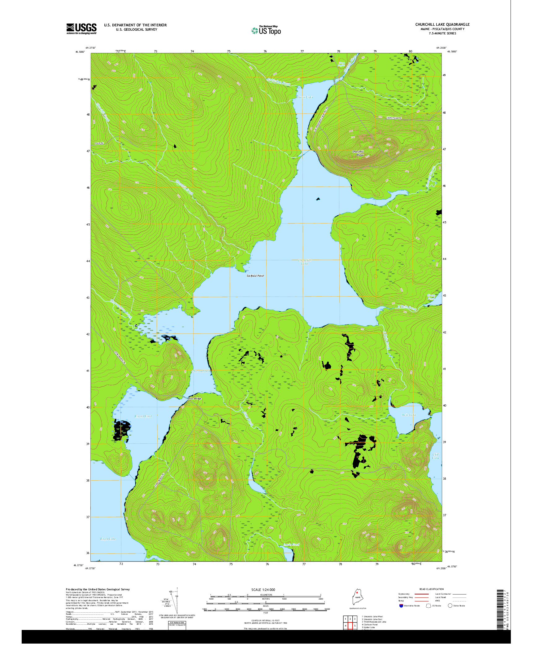 USGS US TOPO 7.5-MINUTE MAP FOR CHURCHILL LAKE, ME 2018