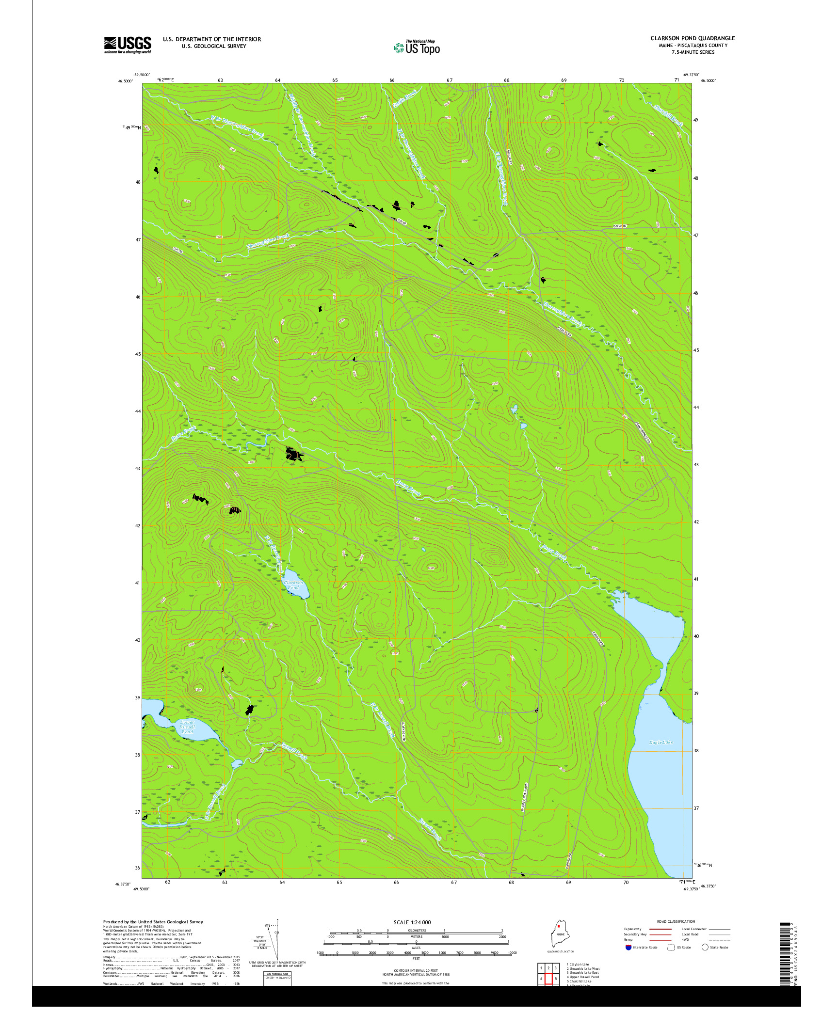 USGS US TOPO 7.5-MINUTE MAP FOR CLARKSON POND, ME 2018