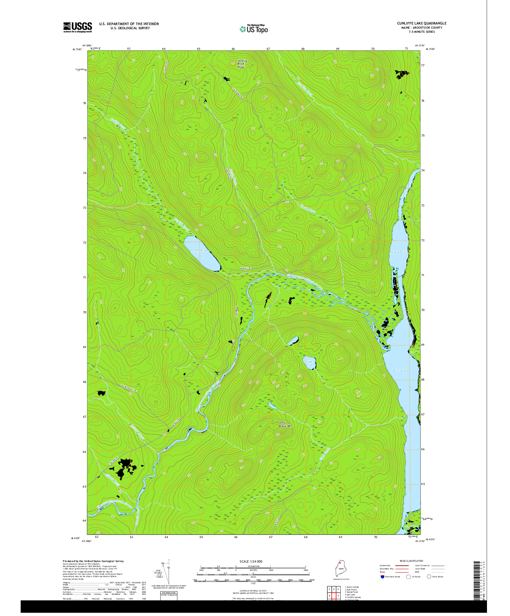 USGS US TOPO 7.5-MINUTE MAP FOR CUNLIFFE LAKE, ME 2018