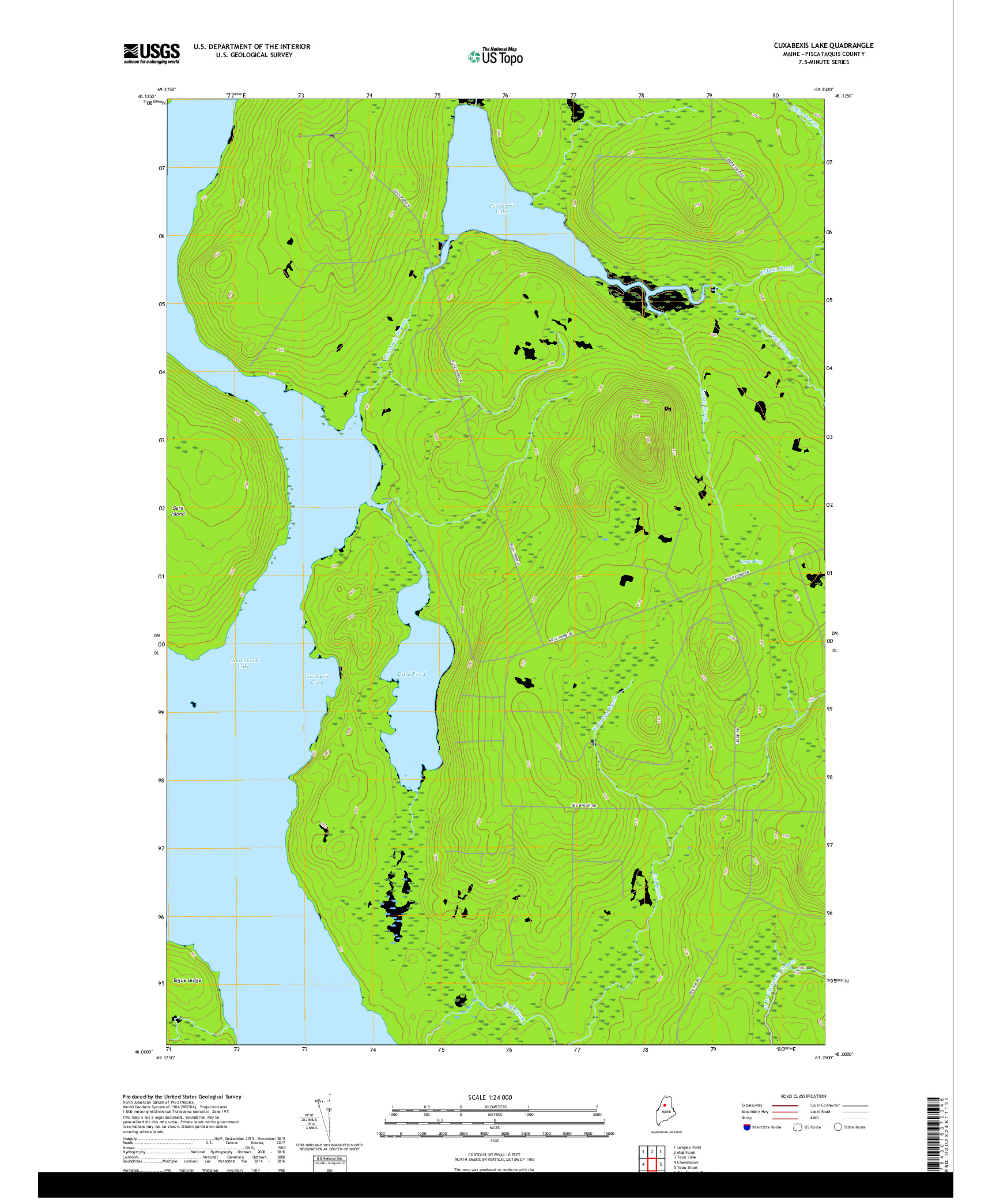 USGS US TOPO 7.5-MINUTE MAP FOR CUXABEXIS LAKE, ME 2018