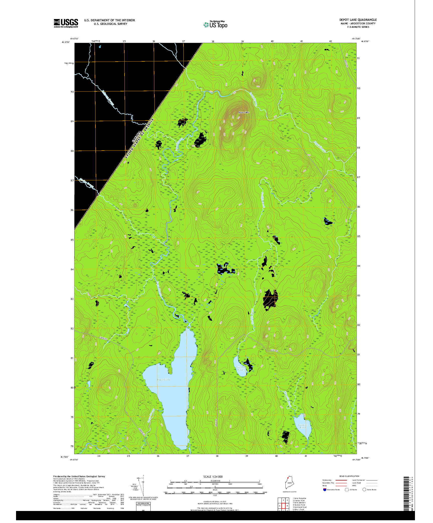 USGS US TOPO 7.5-MINUTE MAP FOR DEPOT LAKE, ME,QC 2018