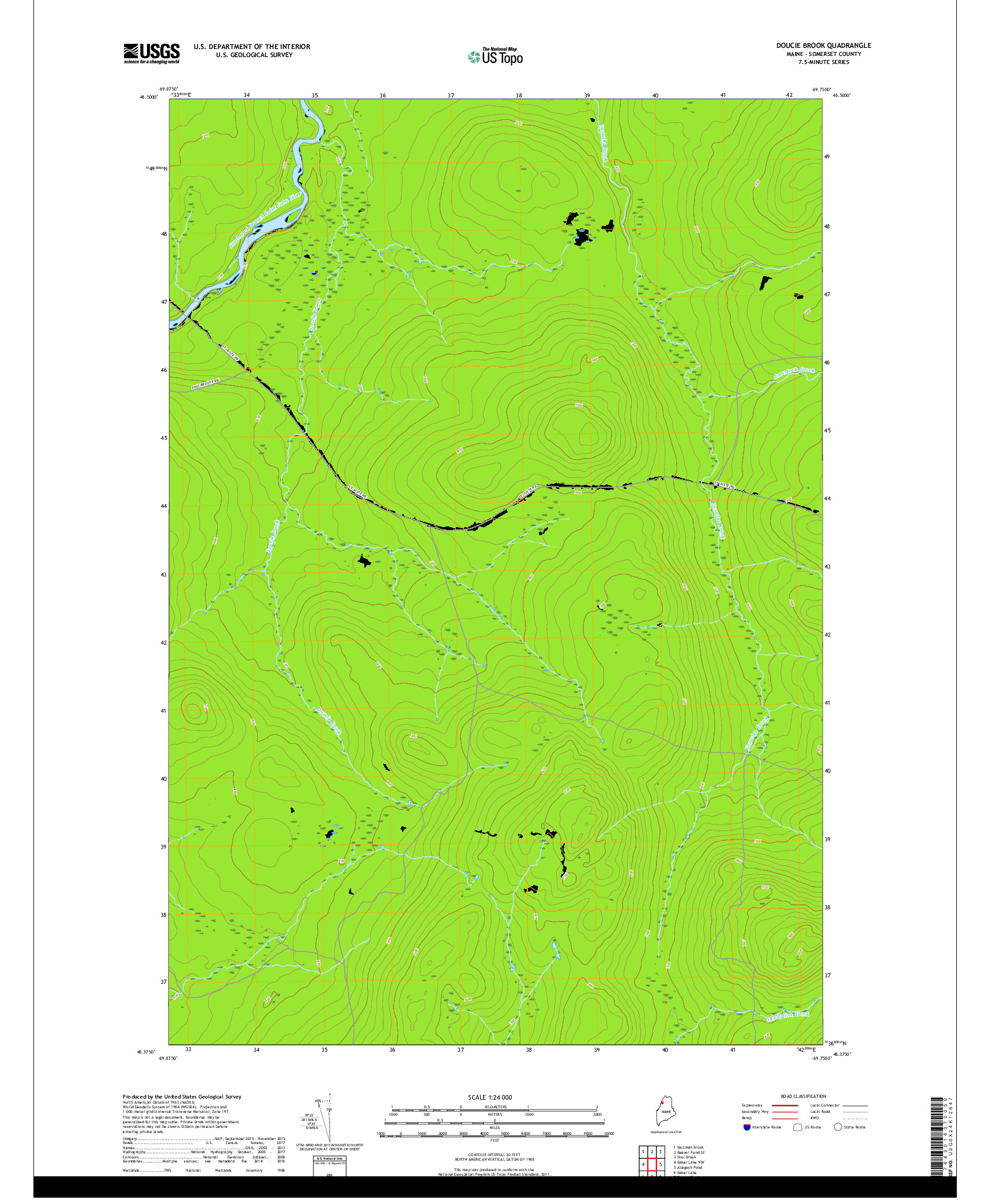 USGS US TOPO 7.5-MINUTE MAP FOR DOUCIE BROOK, ME 2018