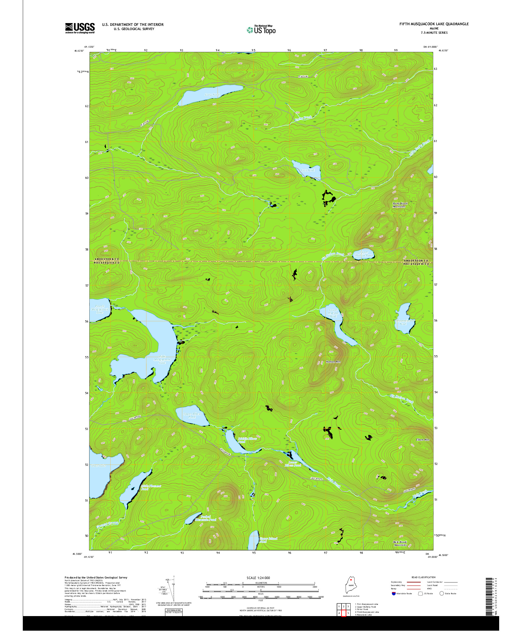 USGS US TOPO 7.5-MINUTE MAP FOR FIFTH MUSQUACOOK LAKE, ME 2018