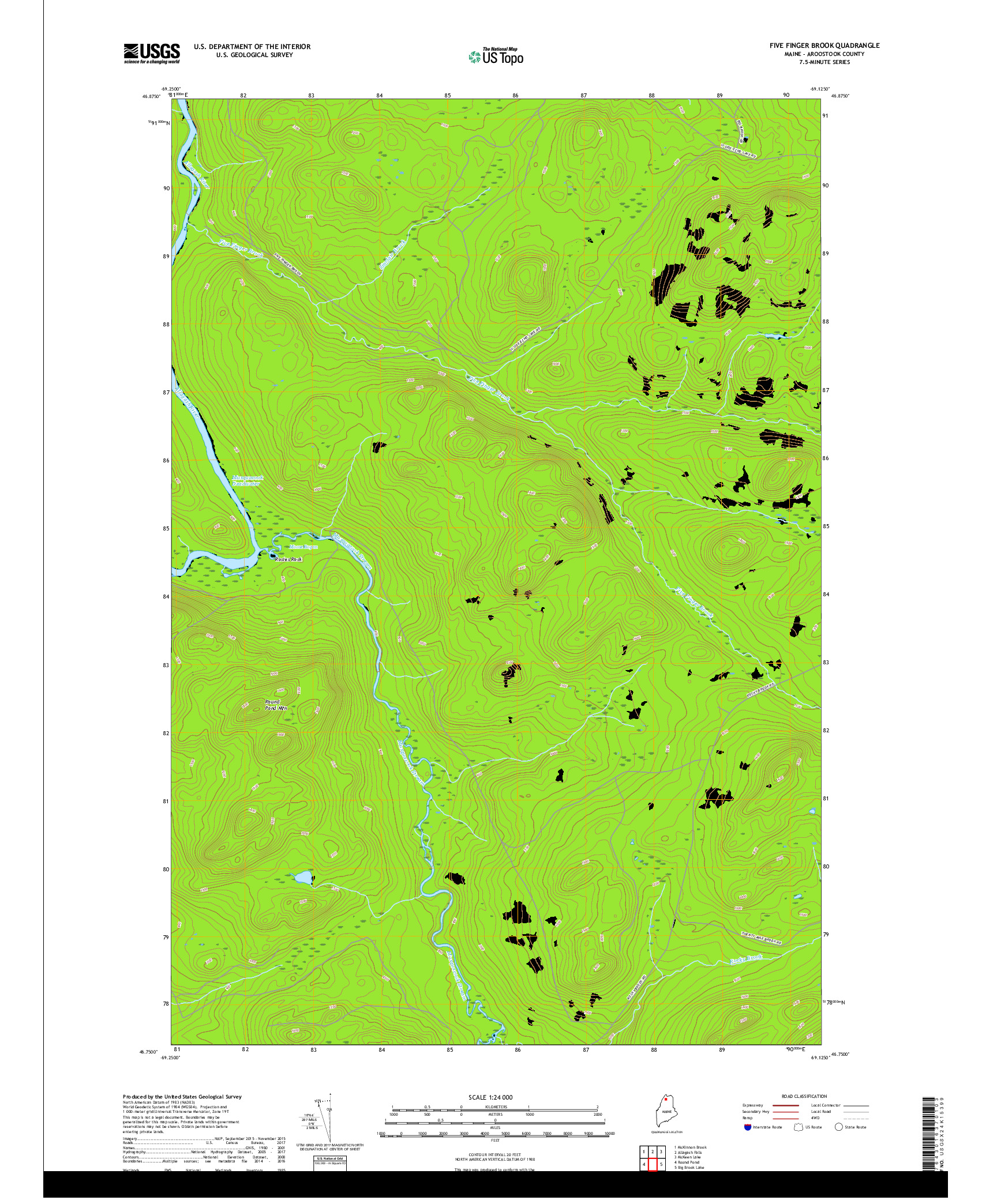 USGS US TOPO 7.5-MINUTE MAP FOR FIVE FINGER BROOK, ME 2018