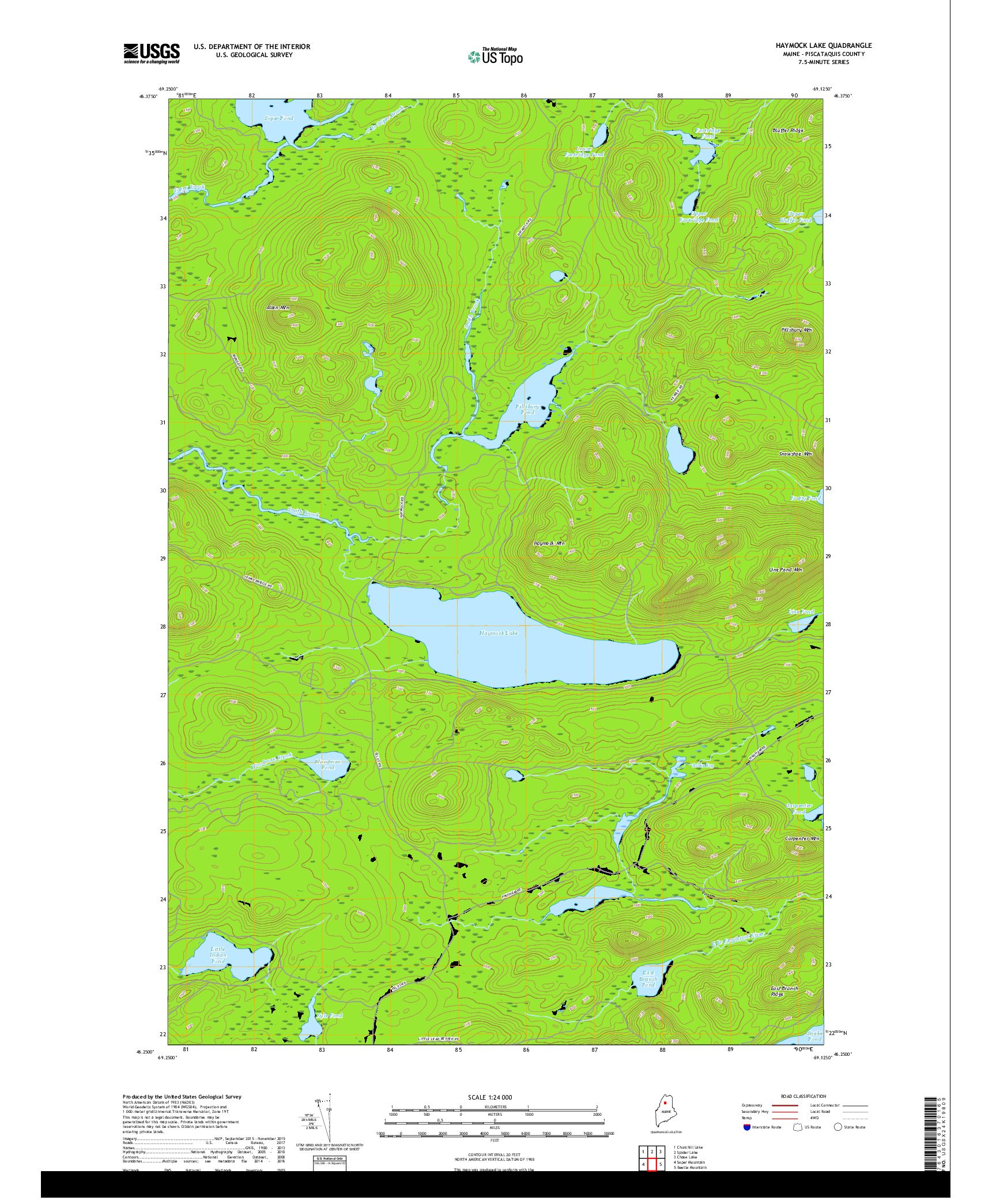 USGS US TOPO 7.5-MINUTE MAP FOR HAYMOCK LAKE, ME 2018