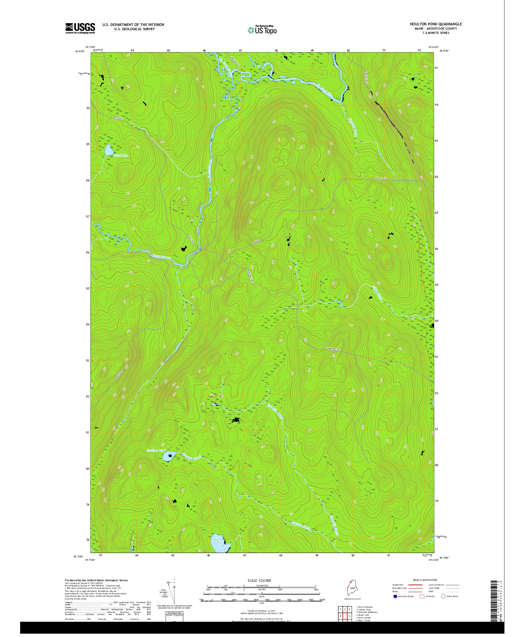 USGS US TOPO 7.5-MINUTE MAP FOR HOULTON POND, ME 2018