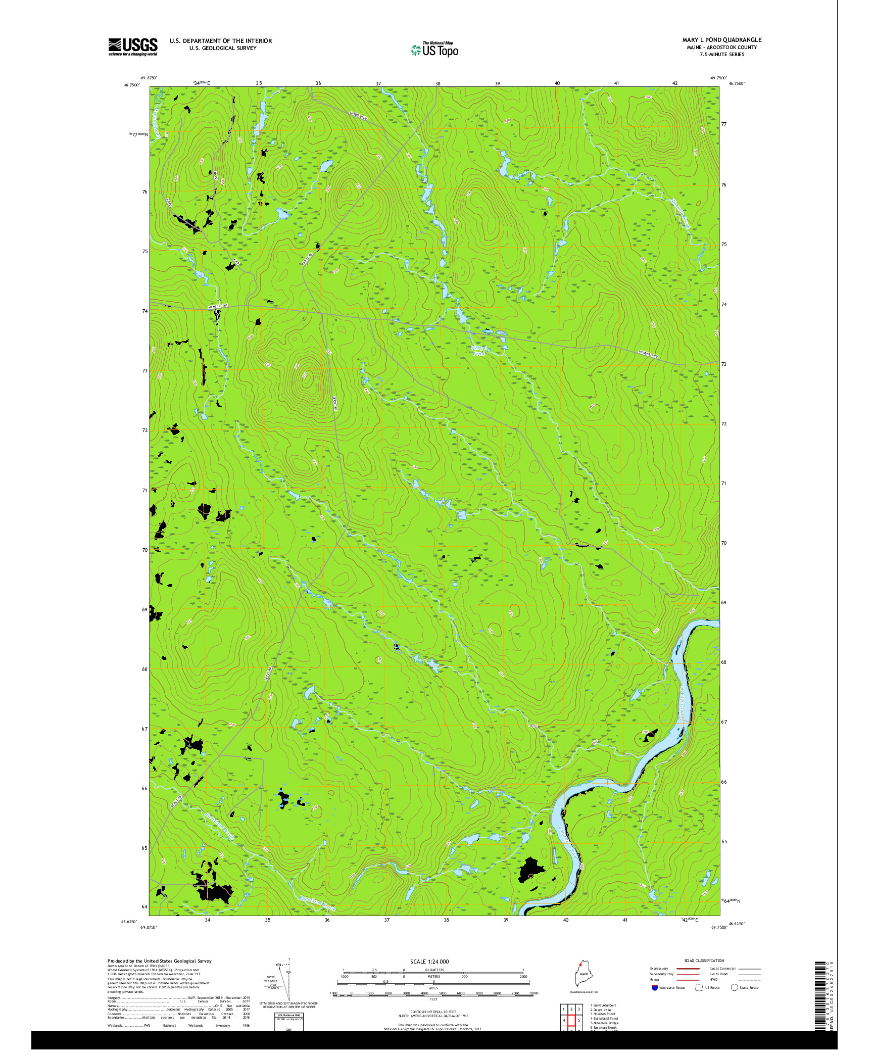 USGS US TOPO 7.5-MINUTE MAP FOR MARY L POND, ME 2018
