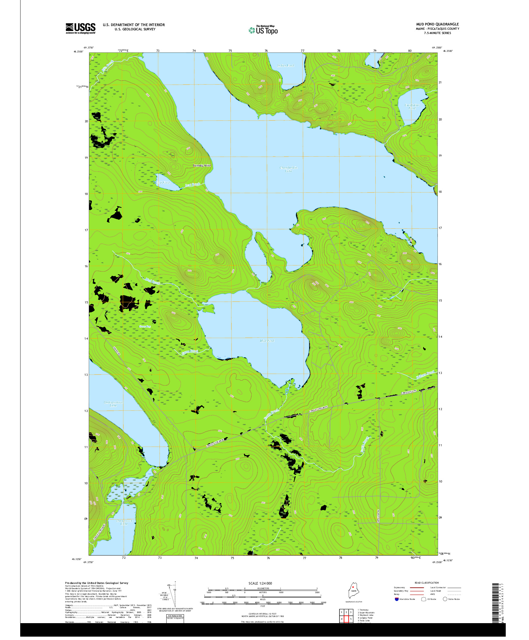 USGS US TOPO 7.5-MINUTE MAP FOR MUD POND, ME 2018