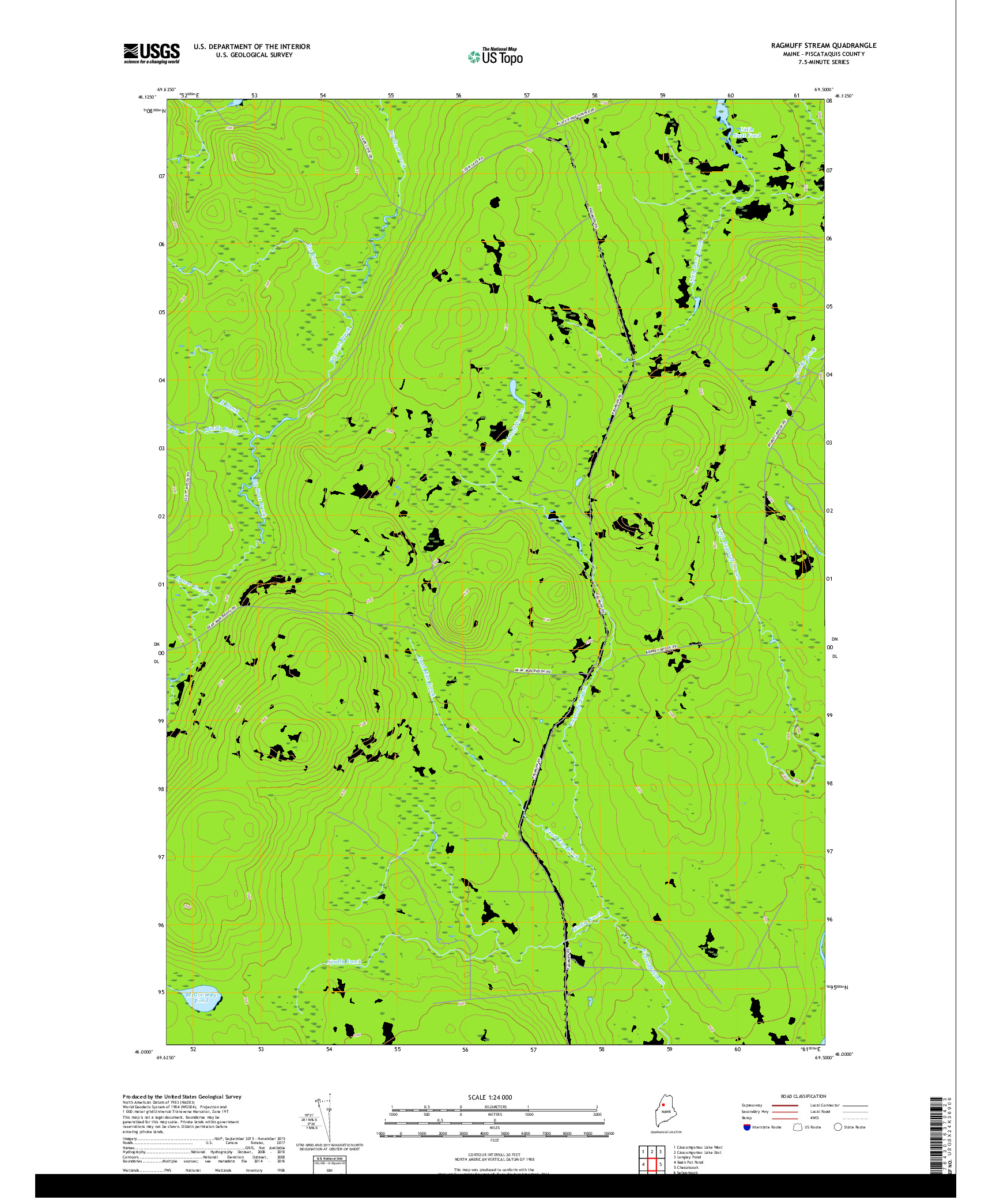 USGS US TOPO 7.5-MINUTE MAP FOR RAGMUFF STREAM, ME 2018