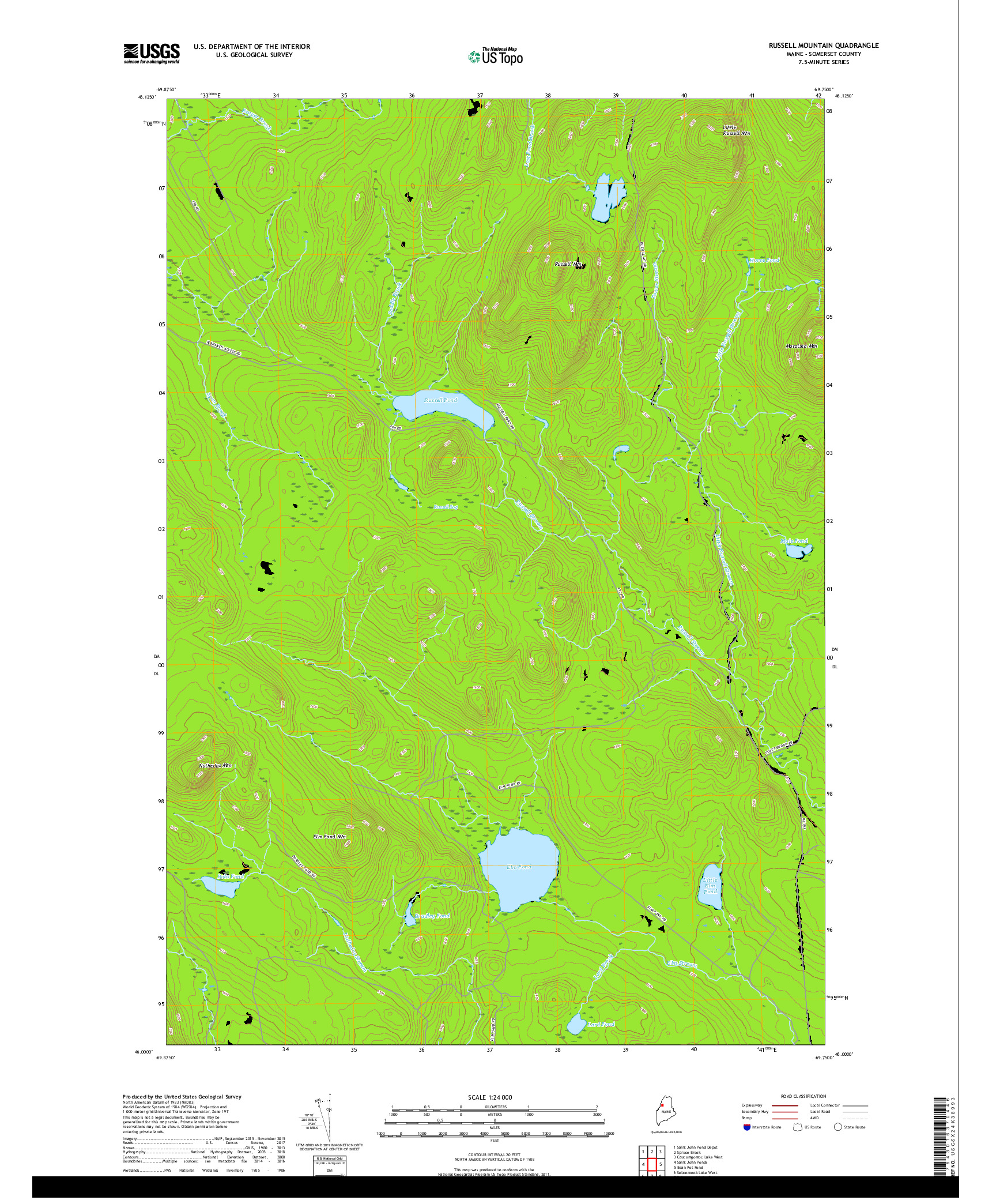 USGS US TOPO 7.5-MINUTE MAP FOR RUSSELL MOUNTAIN, ME 2018