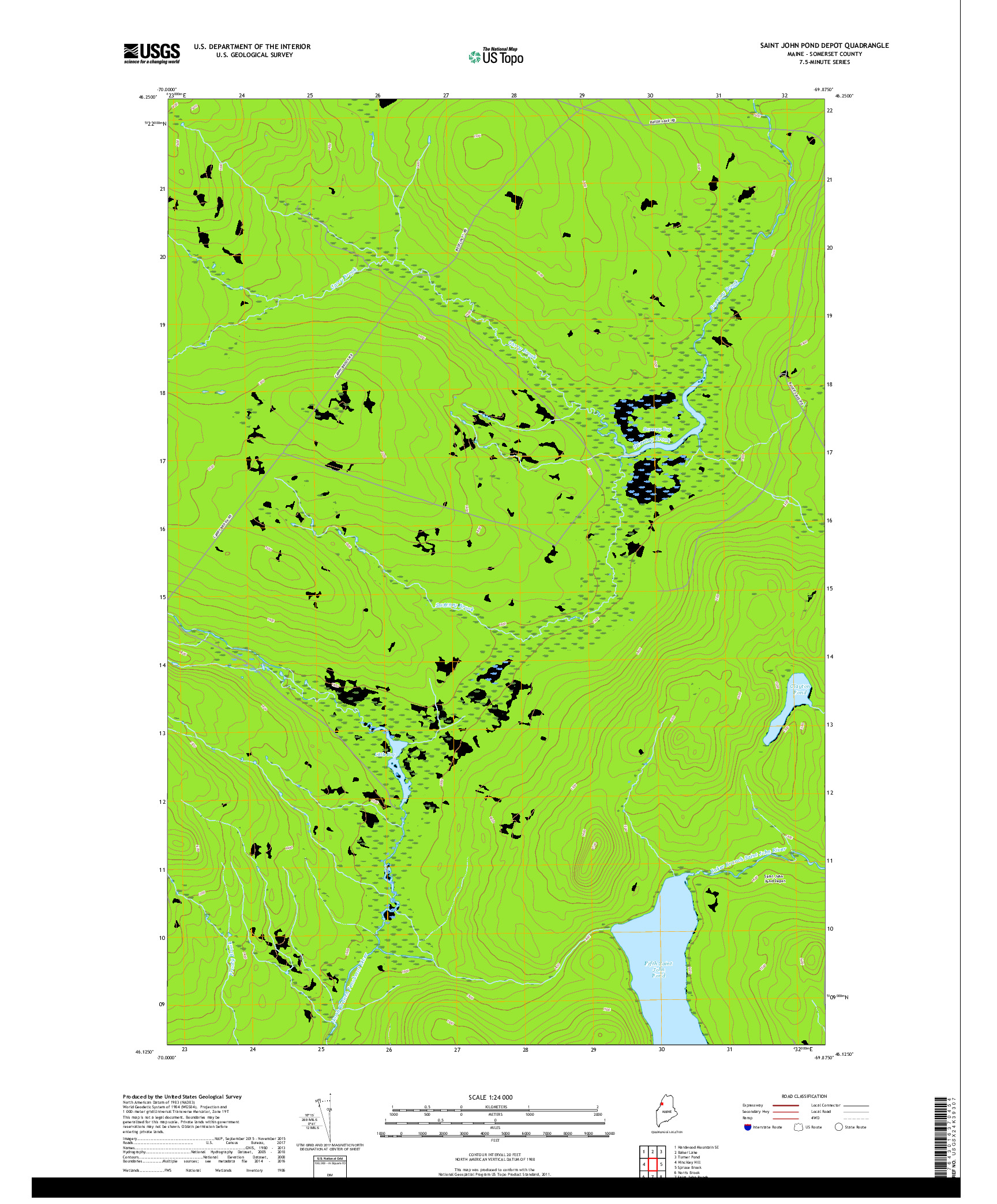 USGS US TOPO 7.5-MINUTE MAP FOR SAINT JOHN POND DEPOT, ME 2018