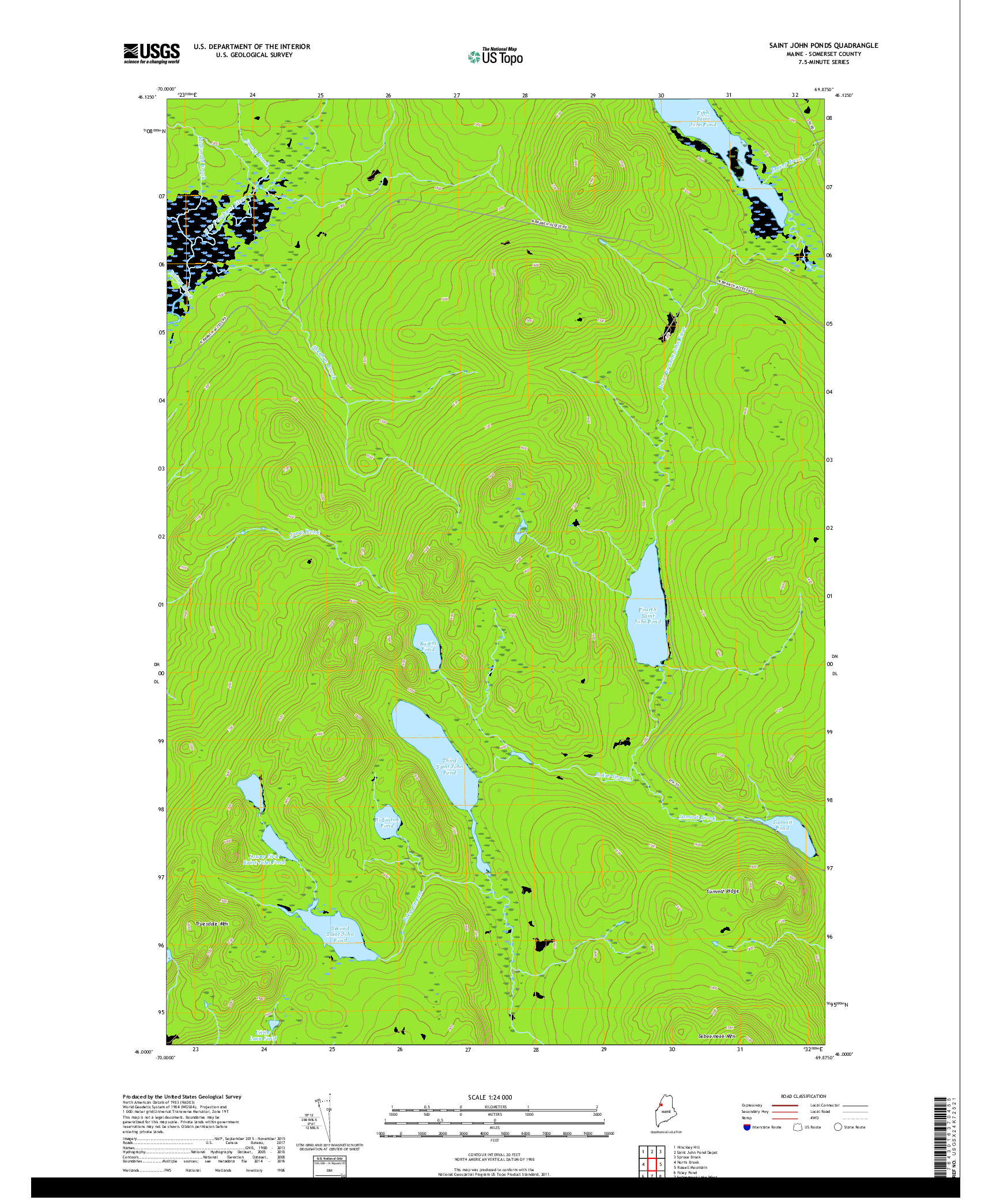 USGS US TOPO 7.5-MINUTE MAP FOR SAINT JOHN PONDS, ME 2018