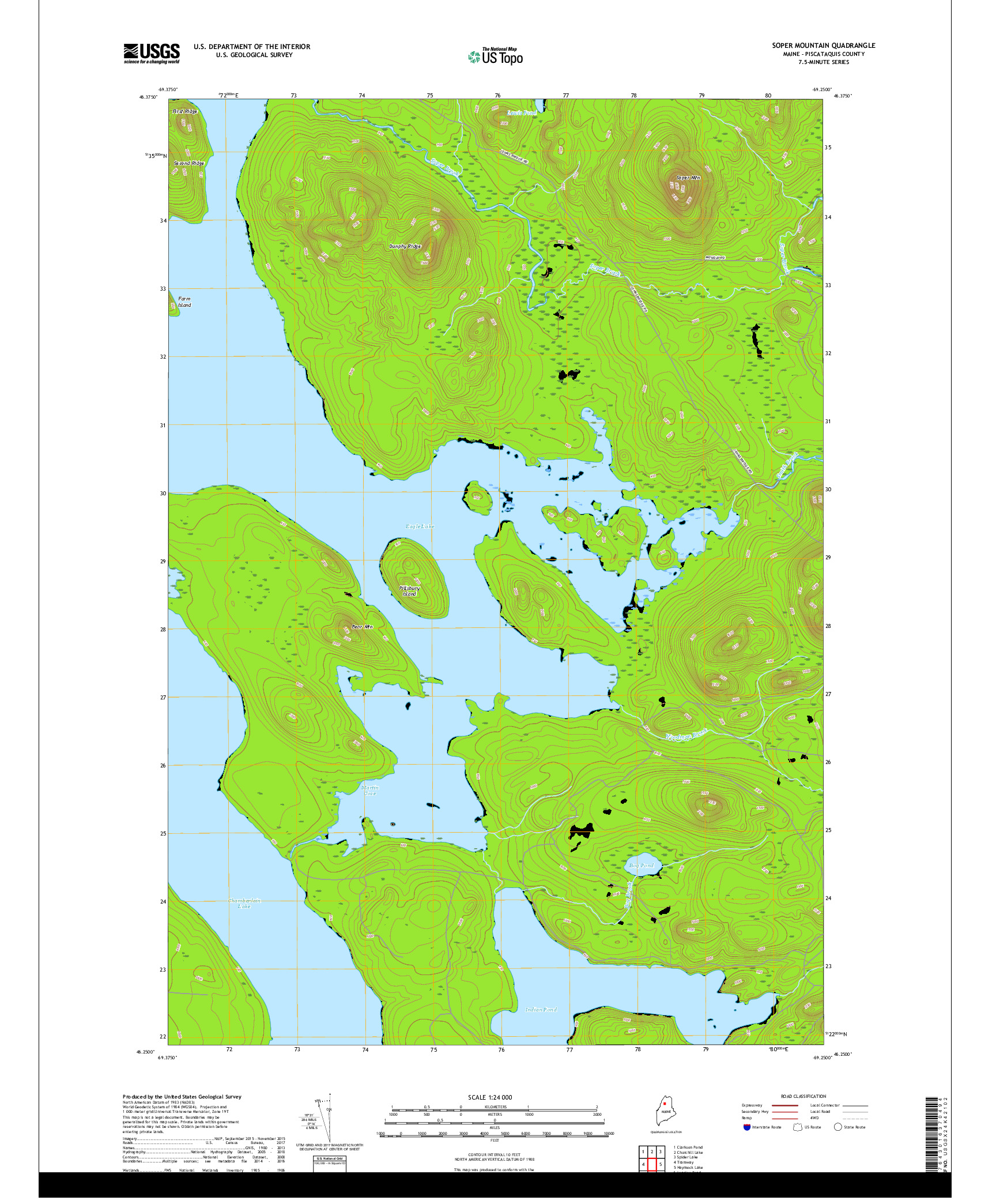 USGS US TOPO 7.5-MINUTE MAP FOR SOPER MOUNTAIN, ME 2018