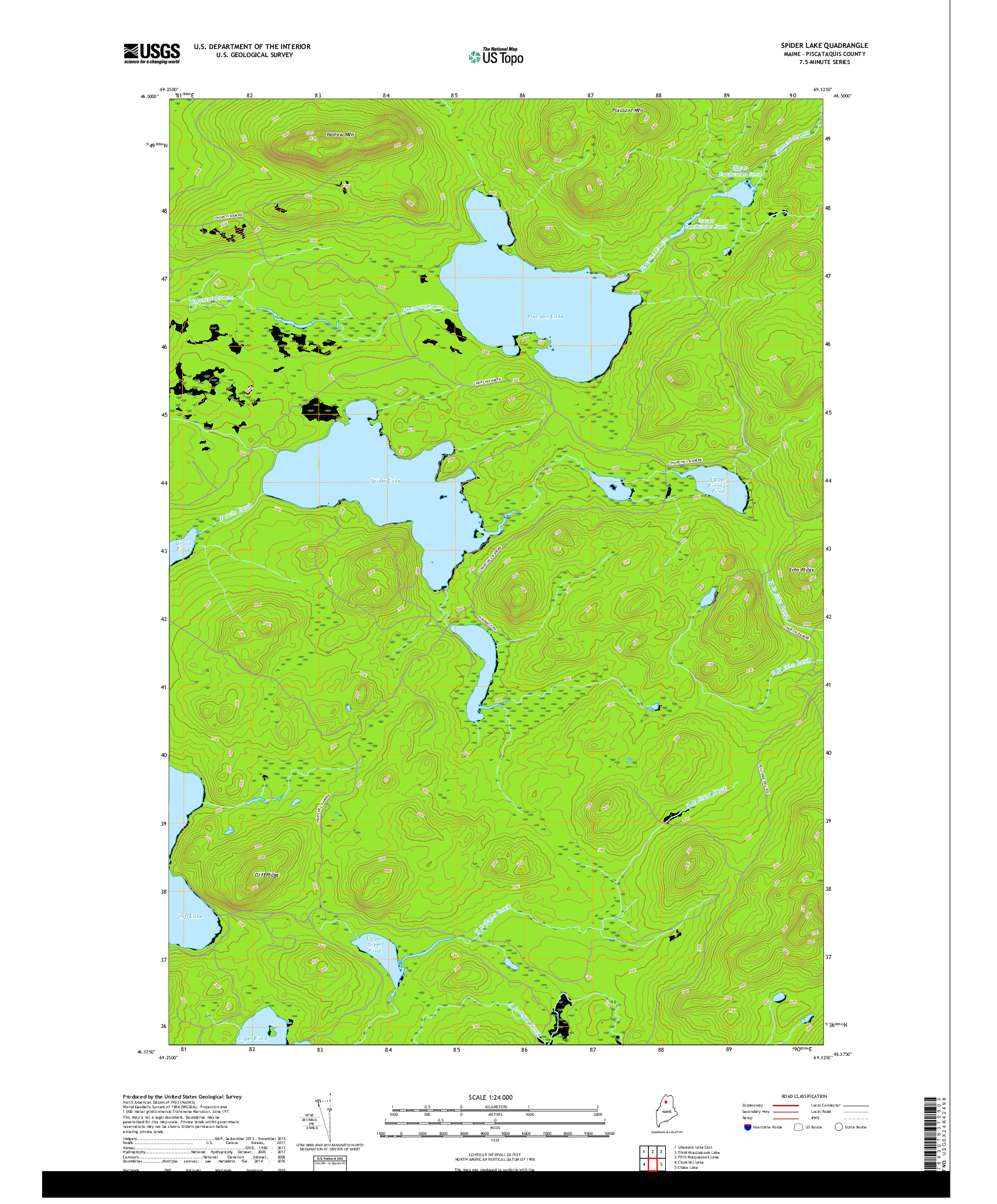 USGS US TOPO 7.5-MINUTE MAP FOR SPIDER LAKE, ME 2018