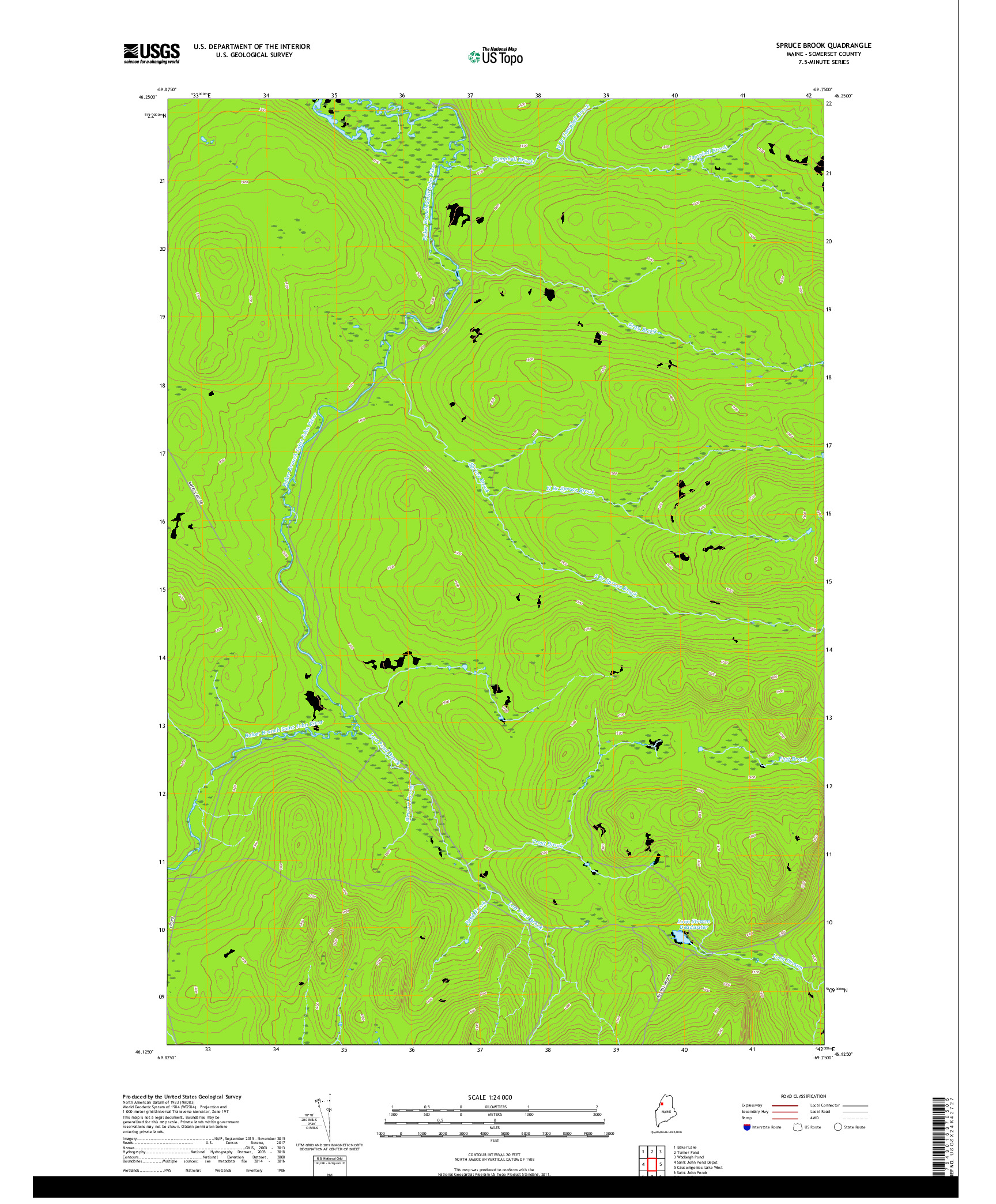 USGS US TOPO 7.5-MINUTE MAP FOR SPRUCE BROOK, ME 2018