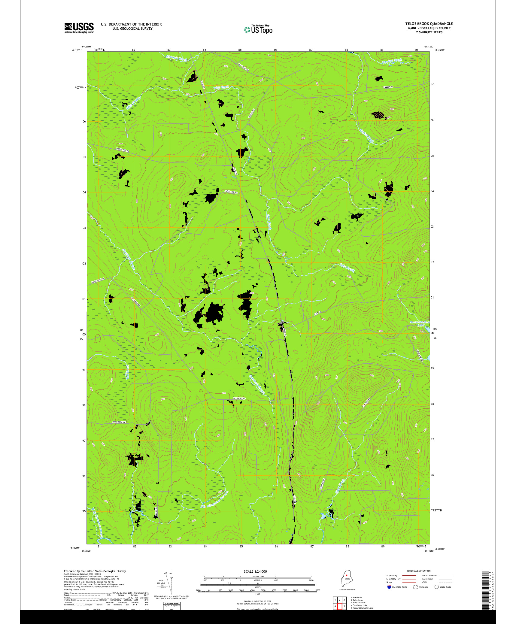 USGS US TOPO 7.5-MINUTE MAP FOR TELOS BROOK, ME 2018