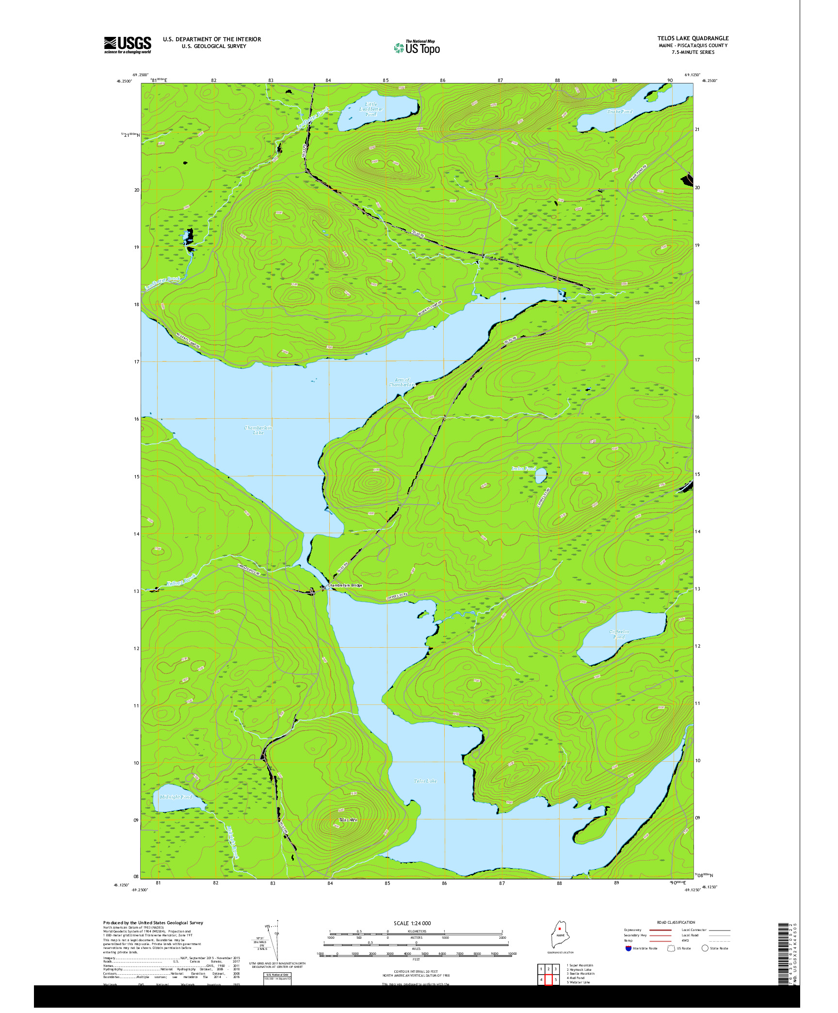 USGS US TOPO 7.5-MINUTE MAP FOR TELOS LAKE, ME 2018