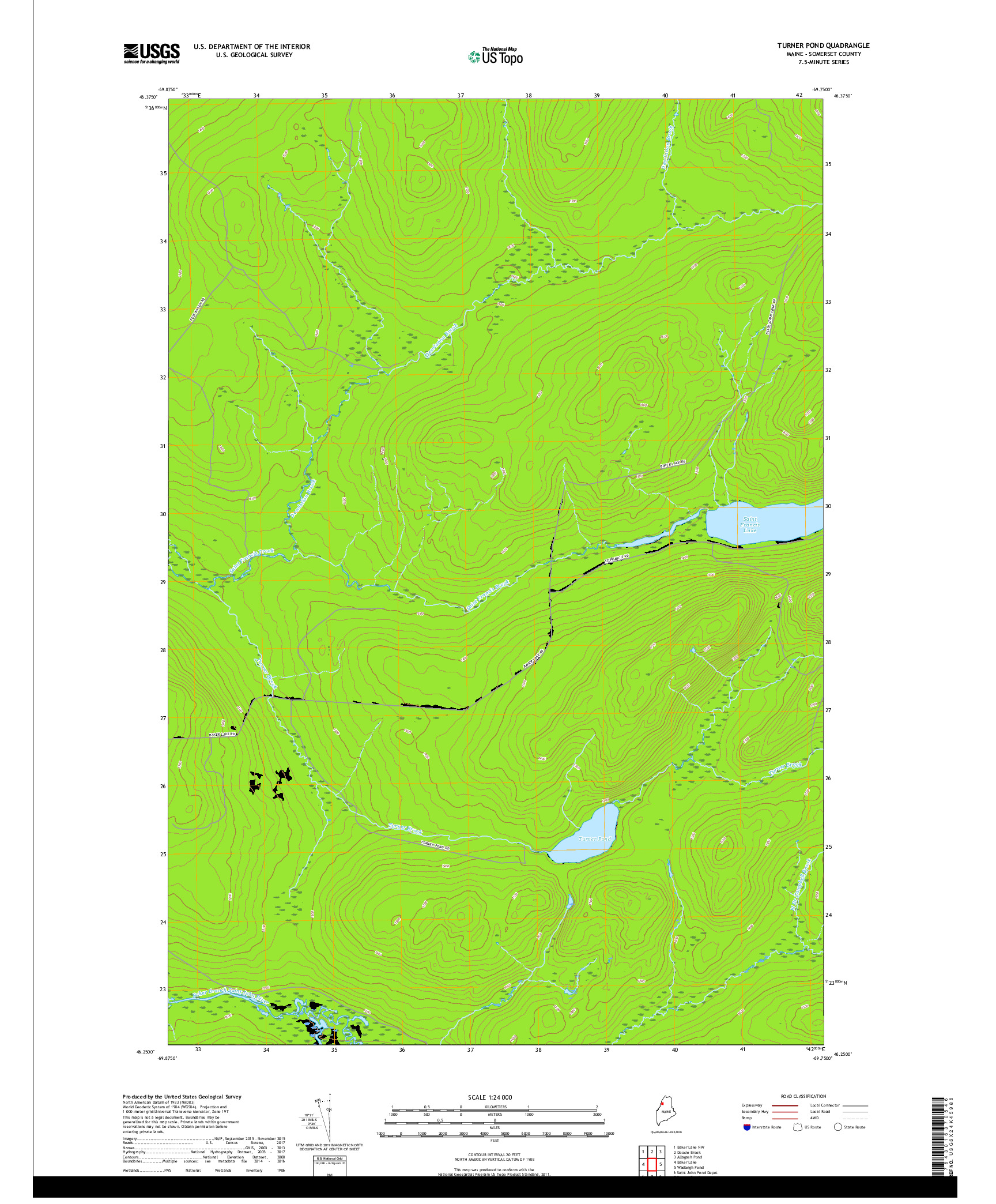 USGS US TOPO 7.5-MINUTE MAP FOR TURNER POND, ME 2018