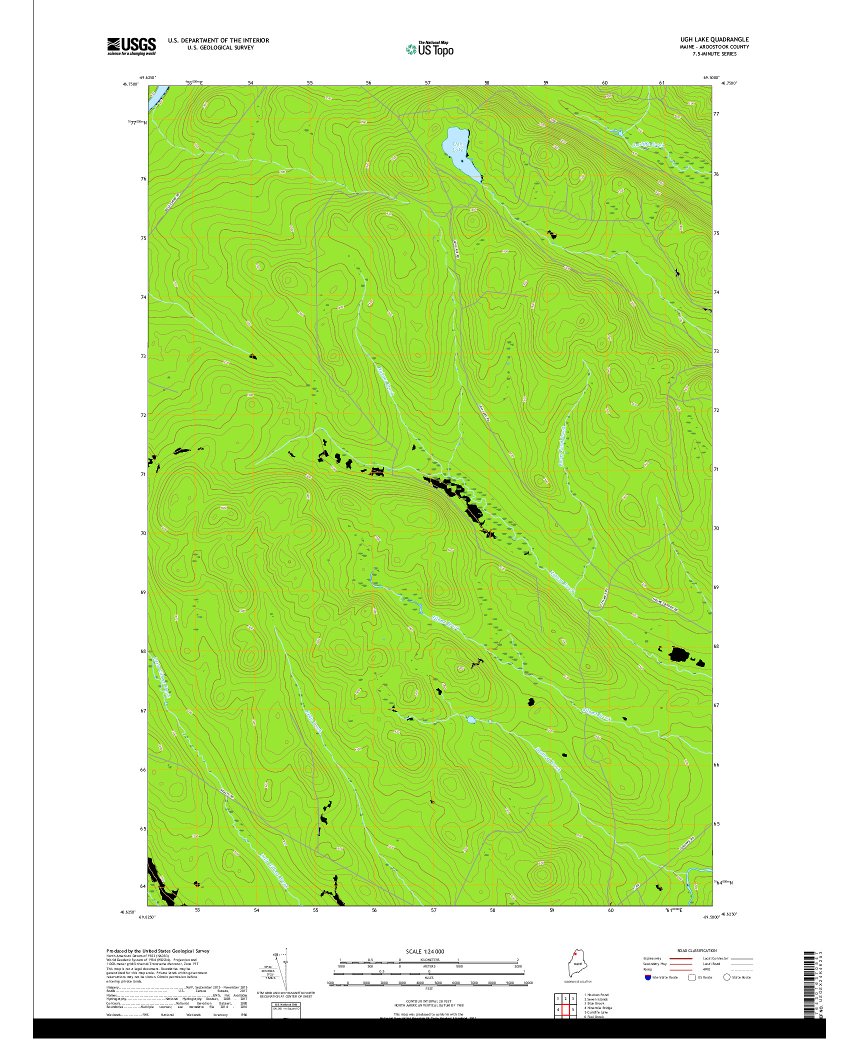 USGS US TOPO 7.5-MINUTE MAP FOR UGH LAKE, ME 2018