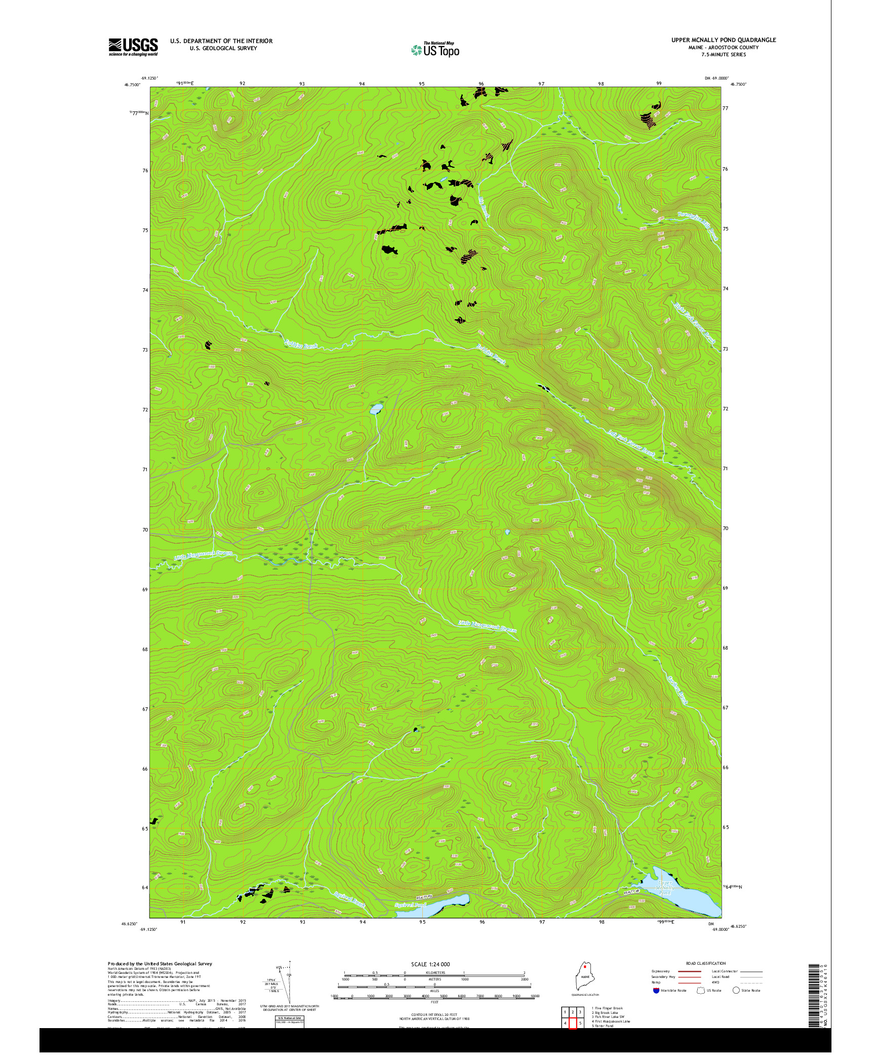USGS US TOPO 7.5-MINUTE MAP FOR UPPER MCNALLY POND, ME 2018