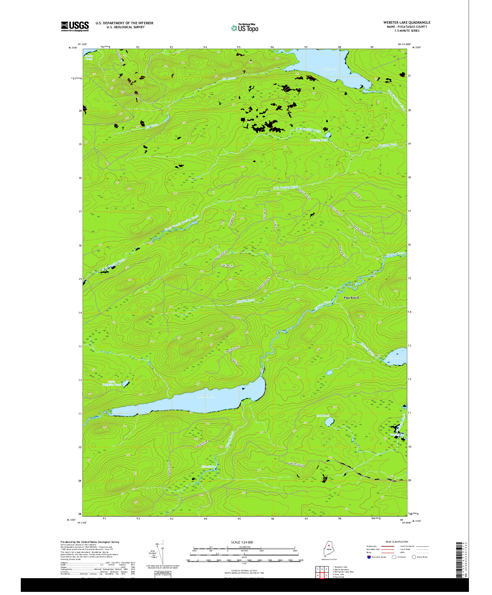 USGS US TOPO 7.5-MINUTE MAP FOR WEBSTER LAKE, ME 2018